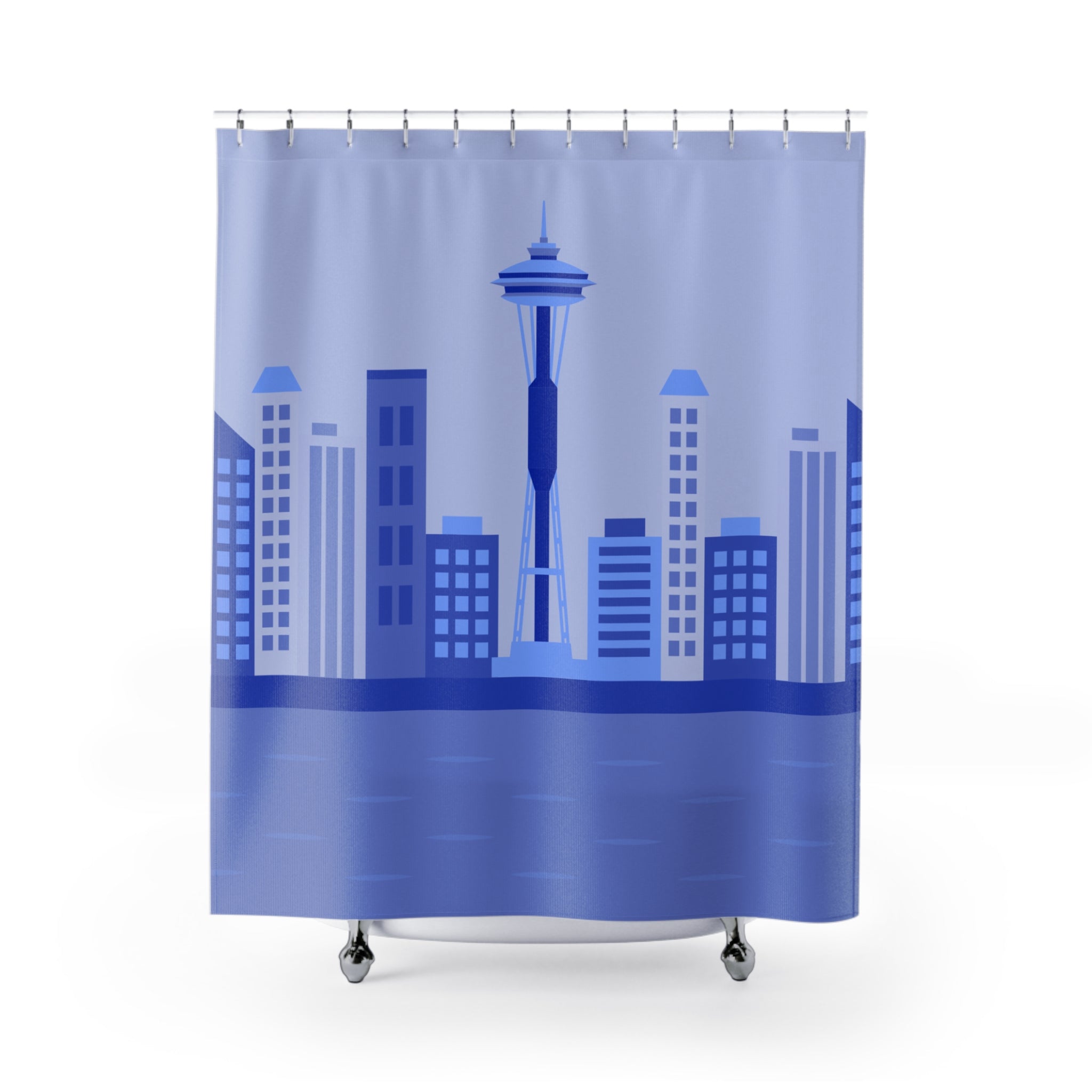 Seattle Skyline Blue Shower Curtain, Modern Bath Decor, Urban Design Shower Curtain, Gift for Home, Bathroom Accessories, Unique Shower Decor