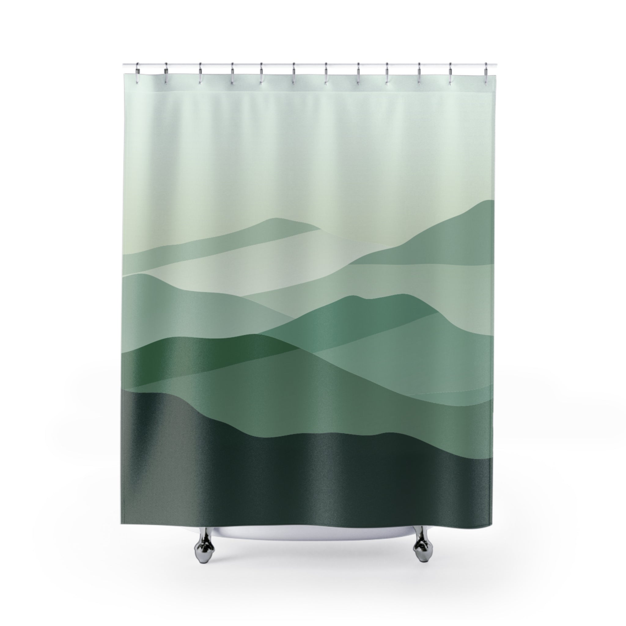 Serene Green Mountain Shower Curtain, Minimalist Bathroom Decor, Peaceful Shower Curtain, Nature Inspired Design, Modern Home Accessory
