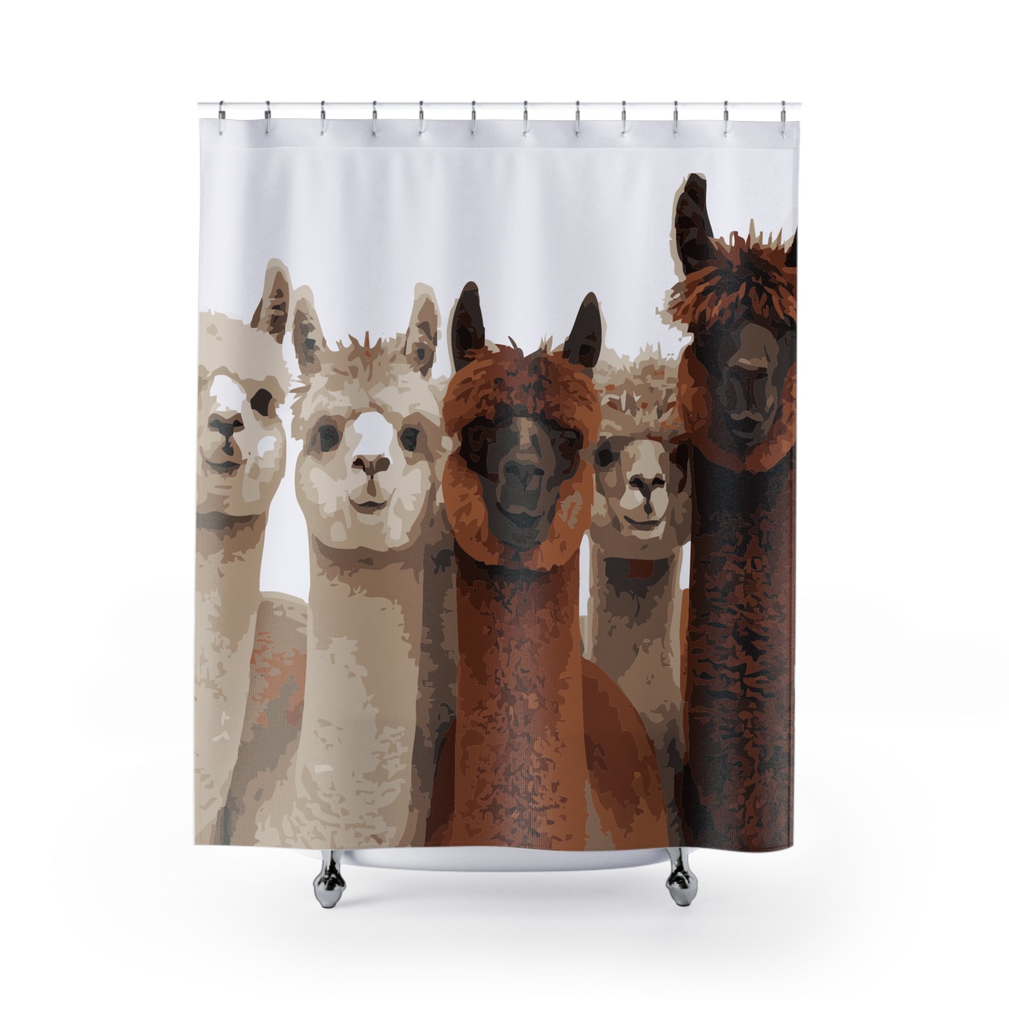 Uncanny Valley Llama Bunch Shower Curtain