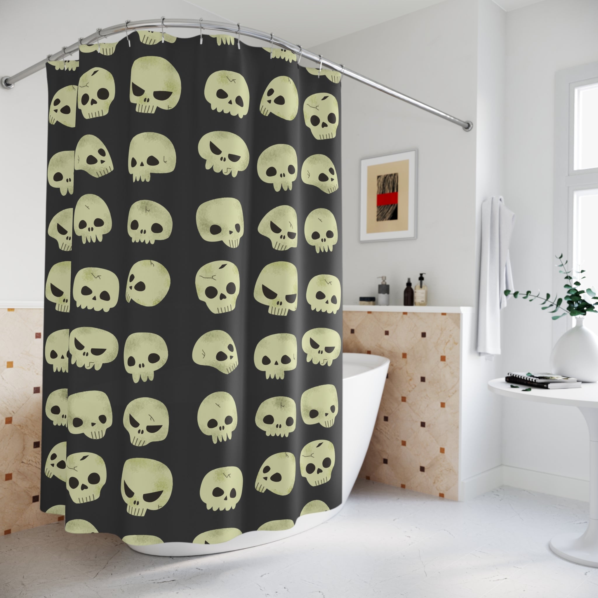 Gothic Skull Shower Curtain, Bathroom Decor, Halloween Decor, Spooky Home Goods, Unique Gift for Scary Theme Lovers