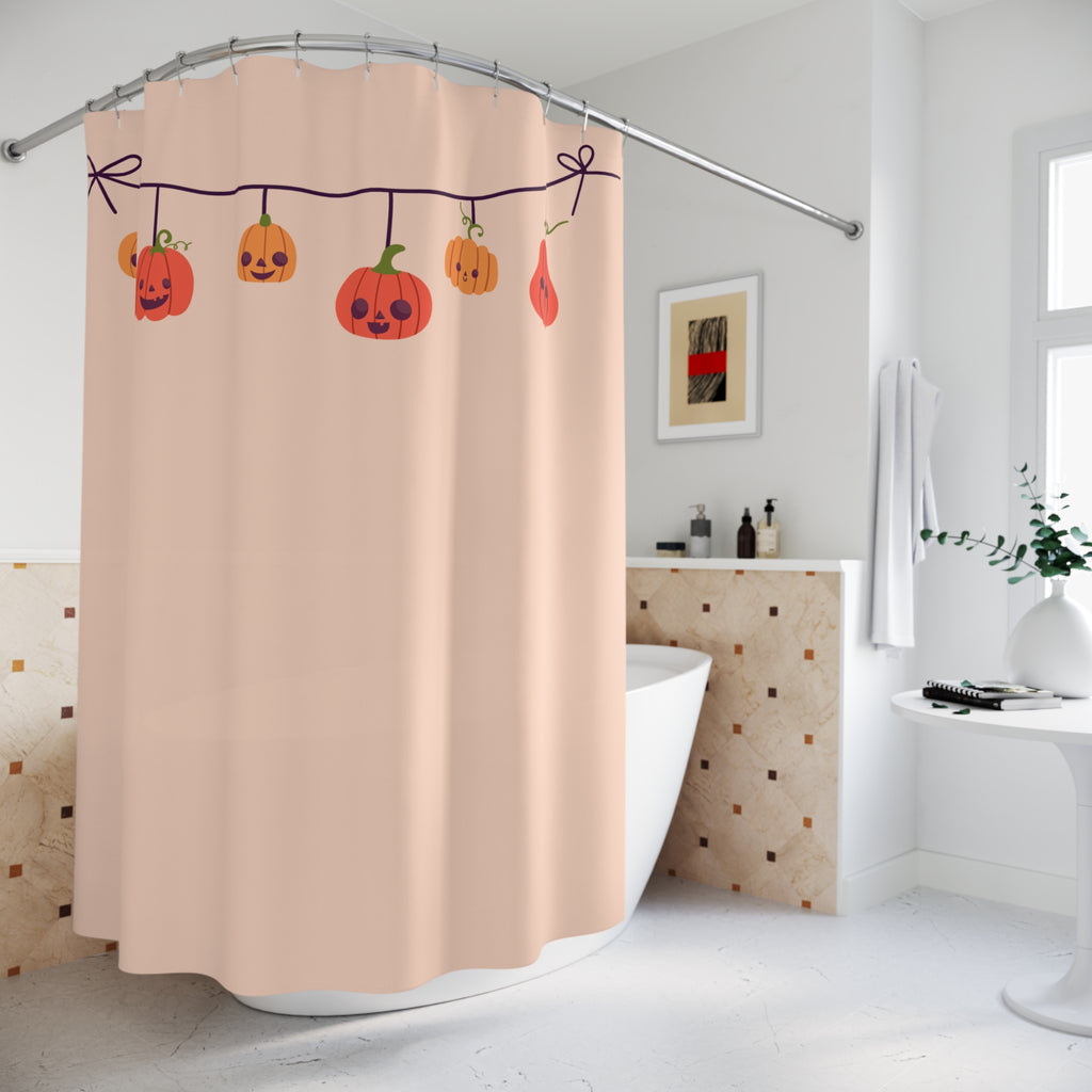 Halloween Shrunken Pumpkin Heads Shower Curtain, Festive Bathroom Decor, Pumpkin Shower Curtain, Holiday Home Decor, Seasonal Bathroom Accessories