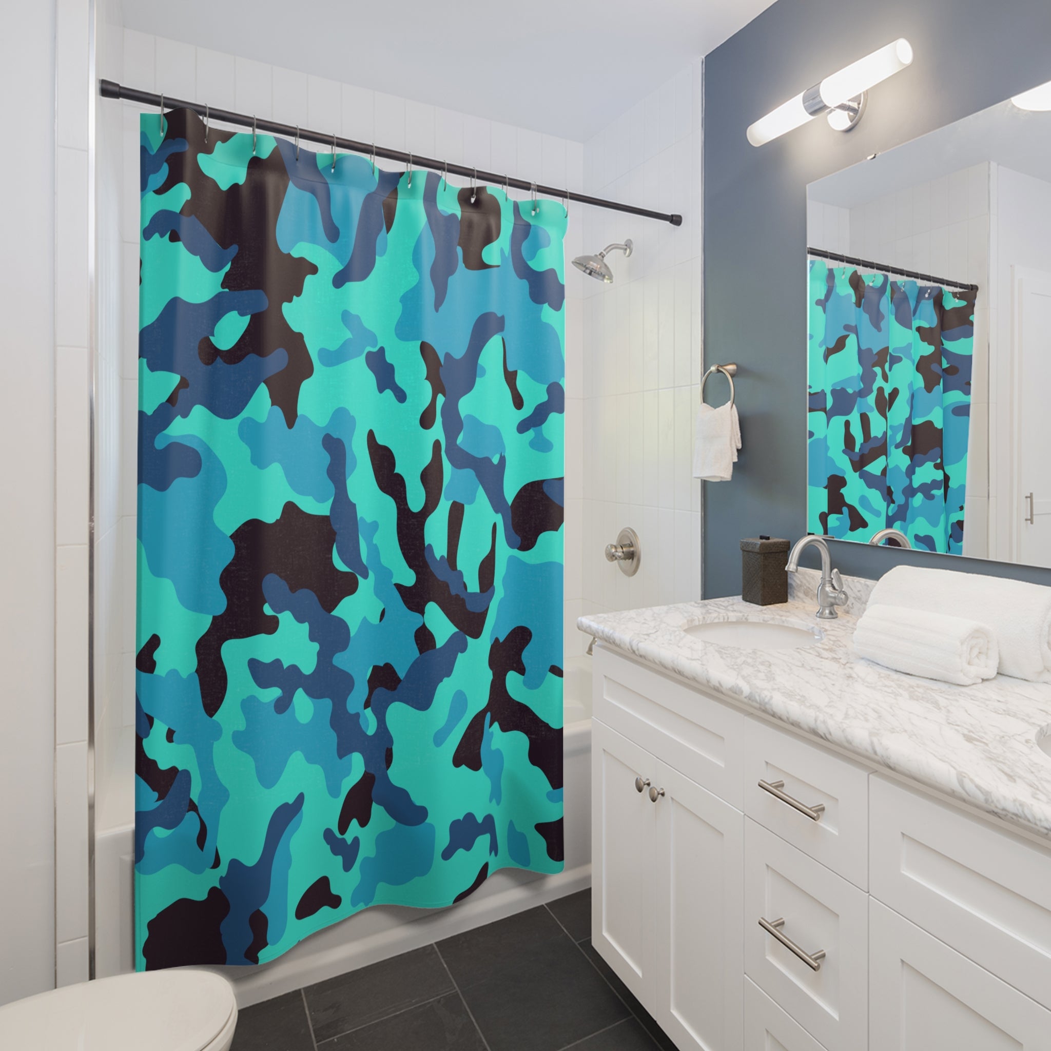 Turquoise Camo Shower Curtains