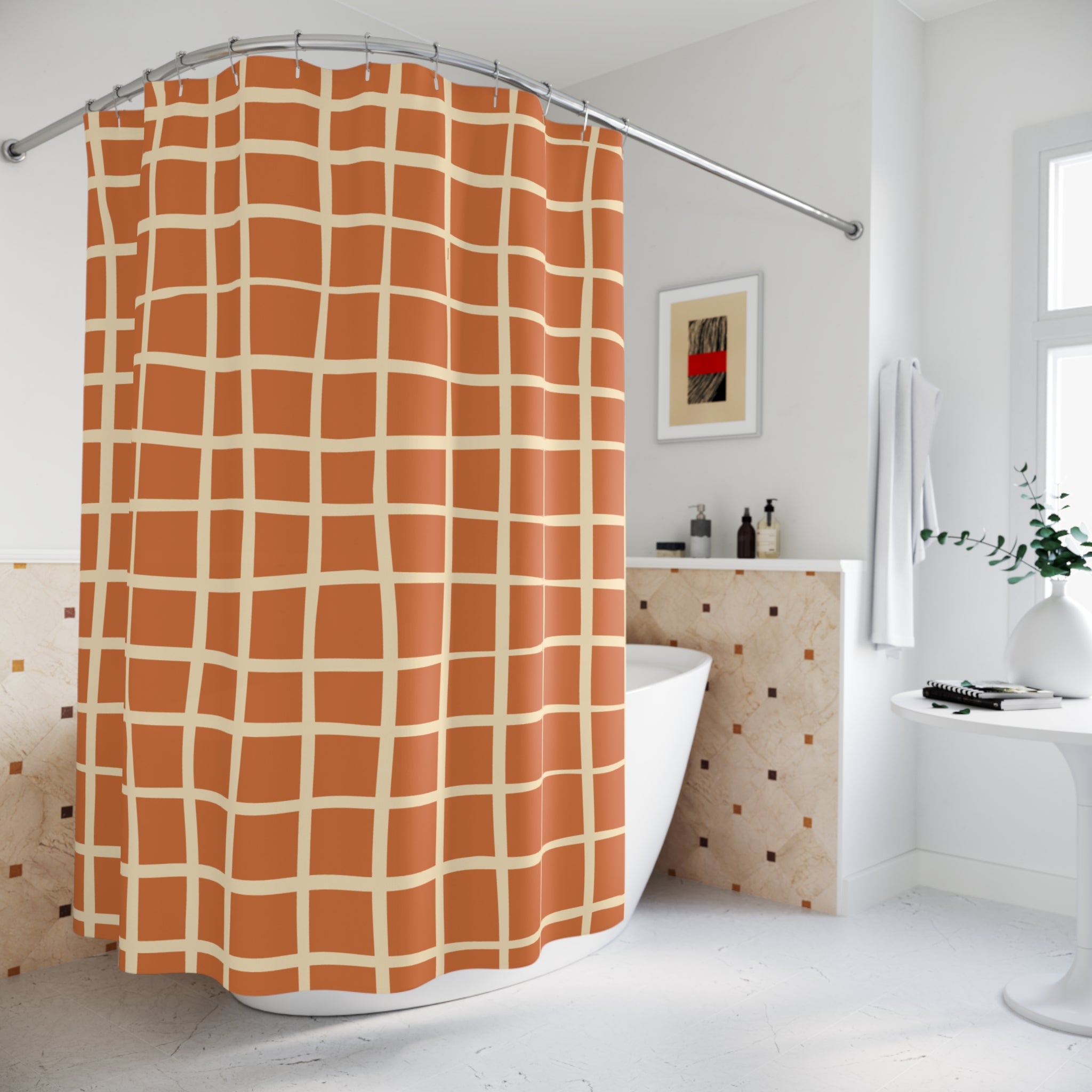 Geometric Patterned Shower Curtain, Modern Bathroom Decor, Stylish Home Accents, Unique Gift Idea, Vibrant Color Palette