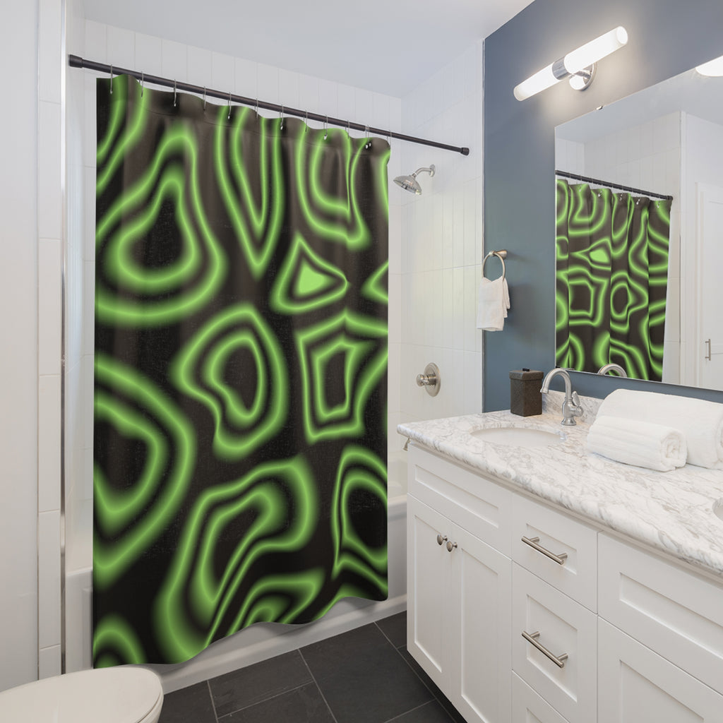 Neon Wave Shower Curtain, Modern Bathroom Decor, Unique Gift for Home, Groovy Vibes, Green Black Design, Trendy Home Accessories