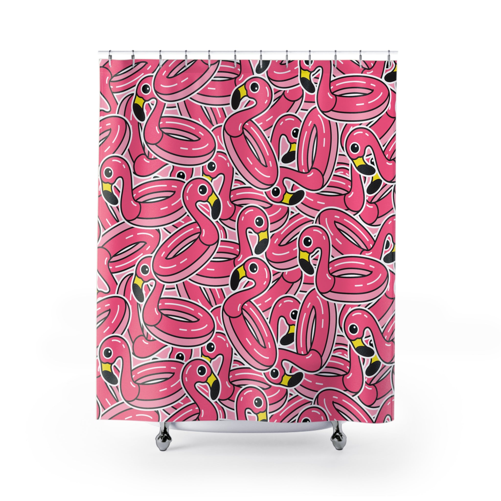 Fun Pink Flamingo Floaties Shower Curtain, Tropical Bathroom Decor, Summer Vibe, Gift for Pool Lovers, Colorful Home Accent