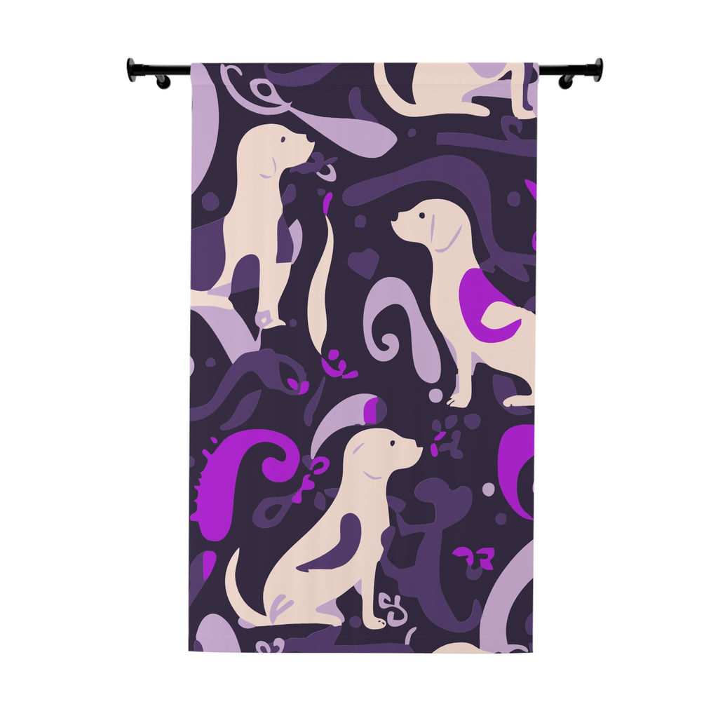 Whimsical Purplish Dog Swirl Blackout Window Curtain