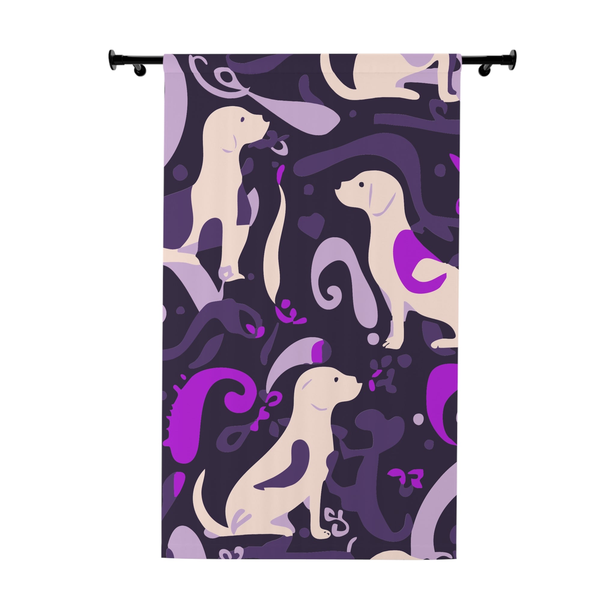 Whimsical Purplish Dog Swirl Blackout Window Curtain