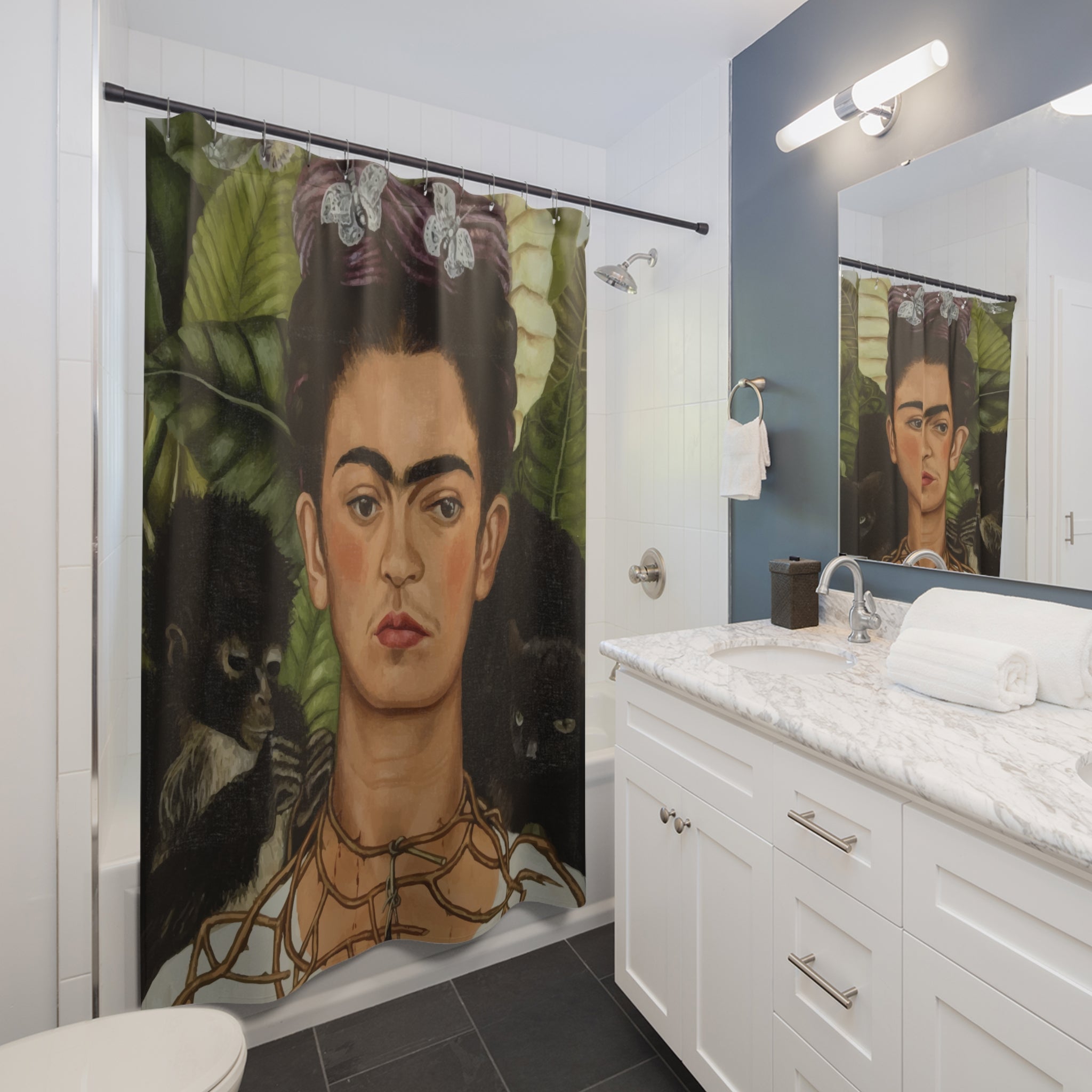 Frida Kahlo-Inspired Shower Curtain, Artistic Home Decor, Boho Bathroom Accent, Gift for Art Lovers, Unique Bath Accessory