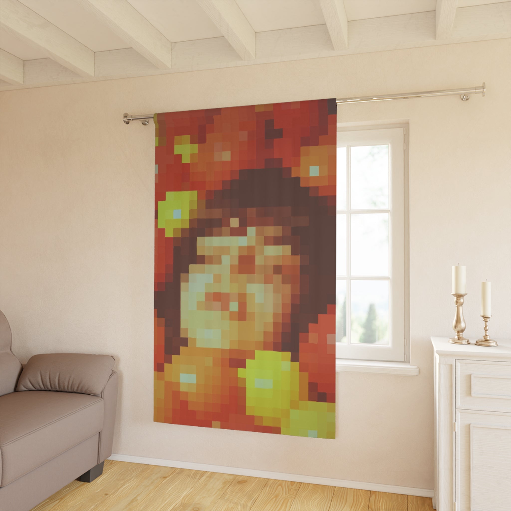Woman in Ball Play Pen Pixelated Blackout Window Curtain