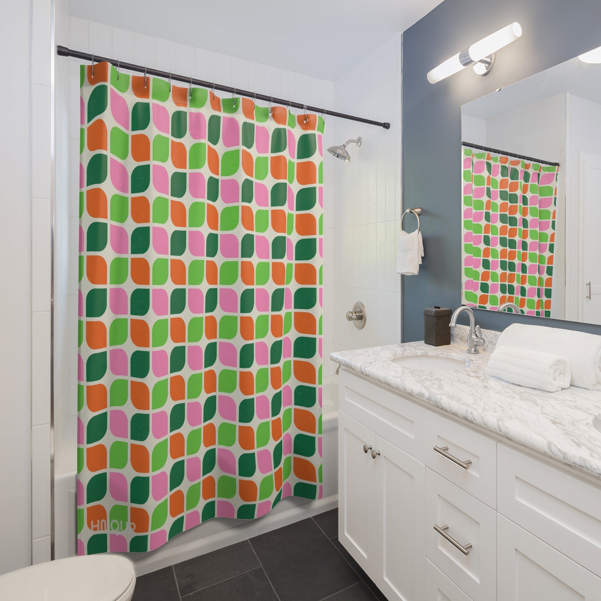 Retro Geometric Shower Curtain - Fun Bathroom Decor, Vintage Style, Colorful Home Accents, Ideal Gift for Housewarming and Holidays
