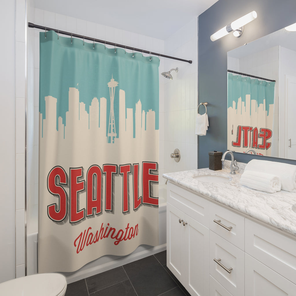 Seattle Skyline Shower Curtain, Urban Bath Decor, Gifts for Seattle Lovers, Bathroom Accessories, Home Decor