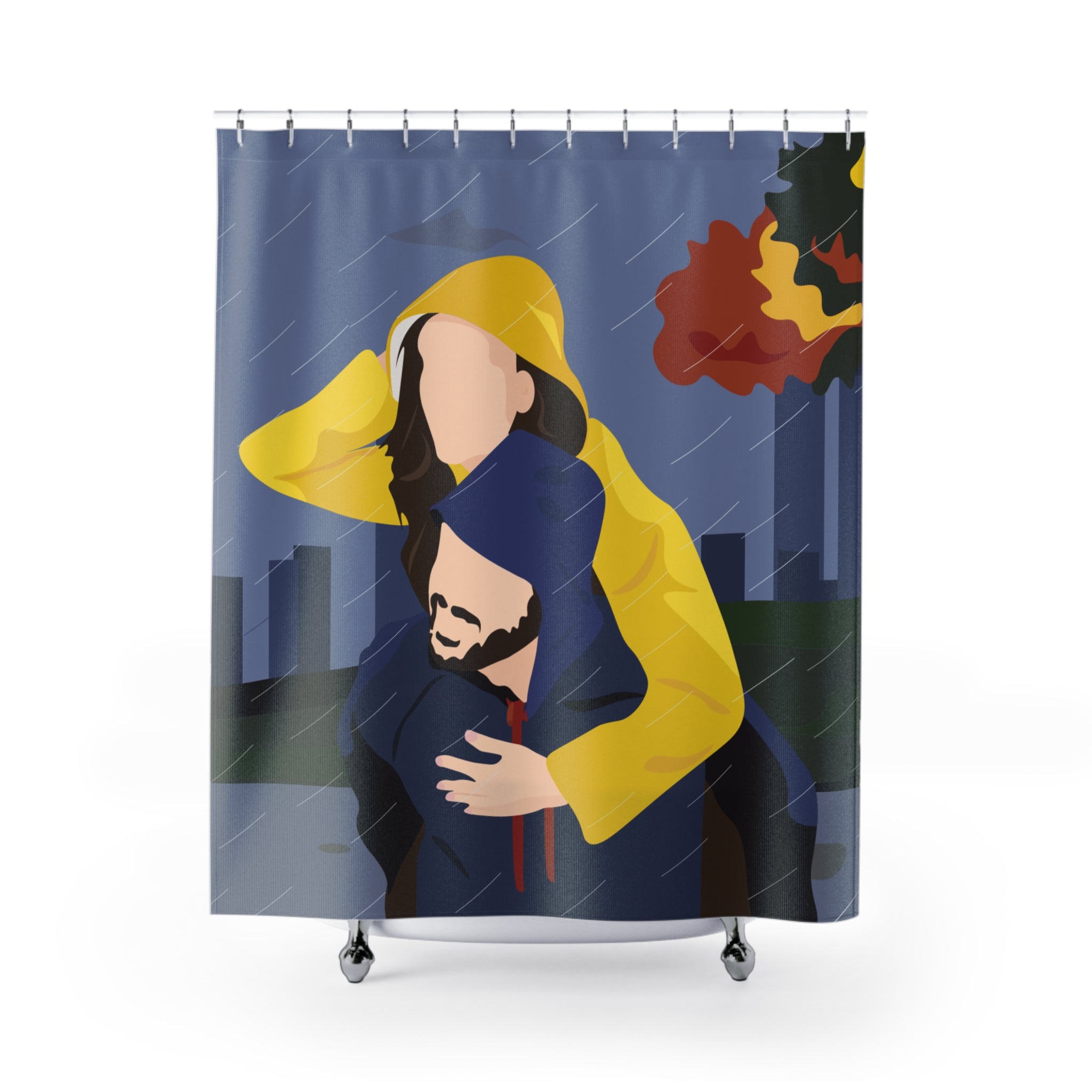 Colorful Rainy Day Shower Curtain, Modern Bathroom Decor, Autumn Vibes, Gift for Home Improvement, Unique Rainy Day Design