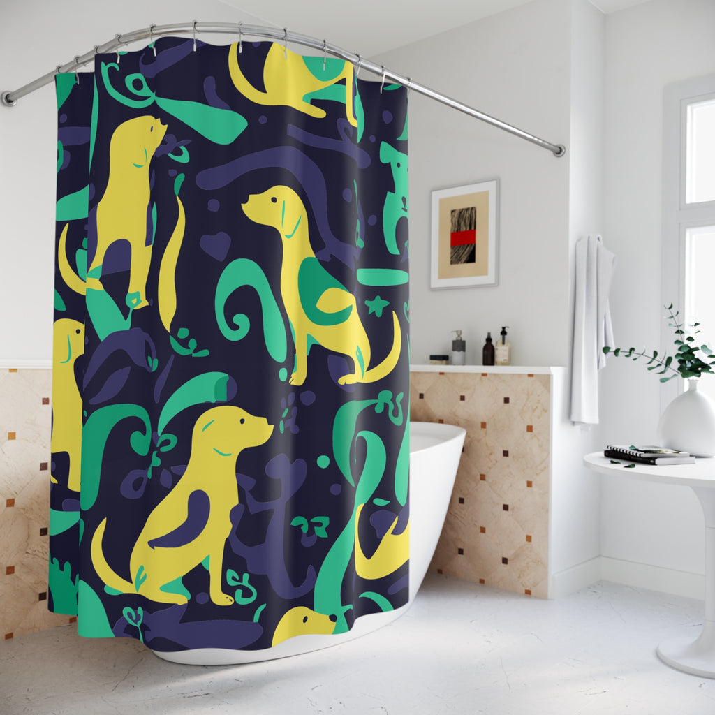 Whimsical Greenish Dog Swirl Shower Curtain