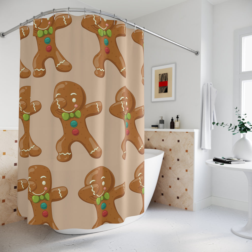 Gingerbread Dabbing Shower Curtain - Festive Holiday Bathroom Decor, Cute Gingerbread Design, Christmas Gift, Cookies Theme, Cozy Home Accents