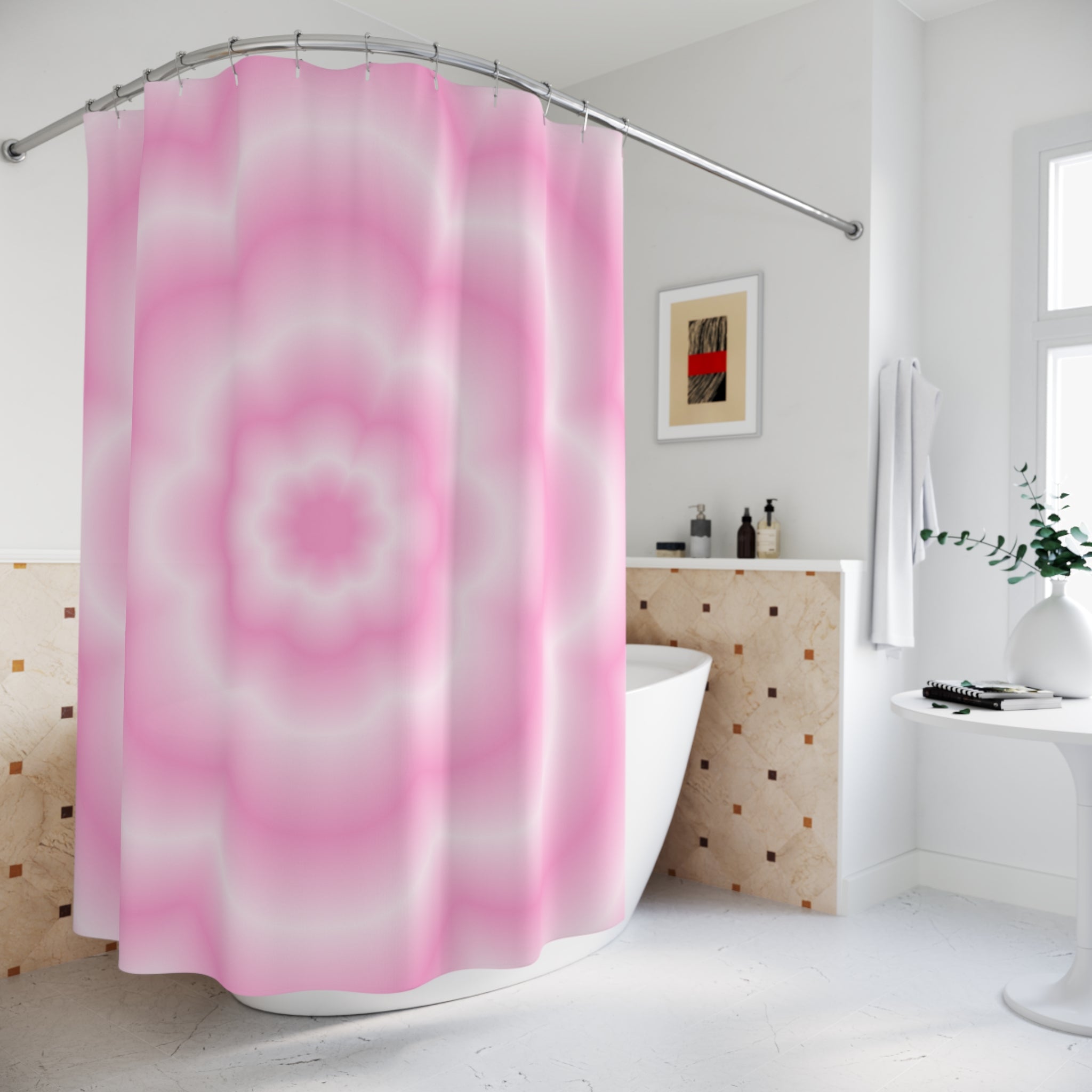Romantic Pink Flower Spiral Shower Curtain, Elegant Bathroom Decor, Soft Floral Design, Ideal for Home, Gift for Her, Mother's Day
