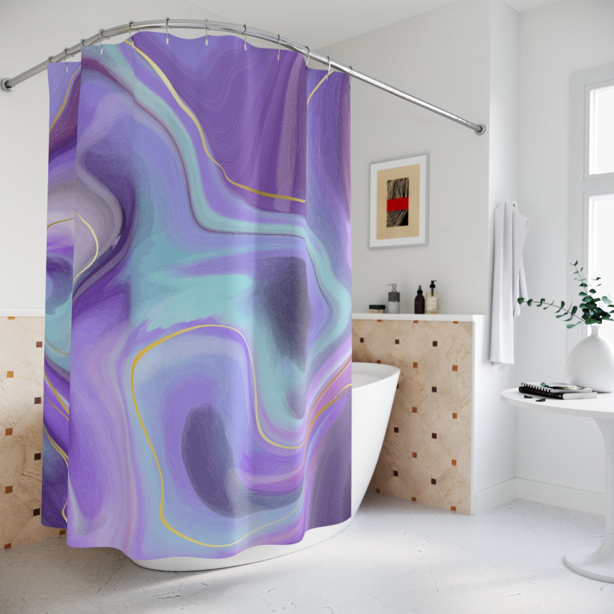 Vibrant Abstract Shower Curtain, Purple Wave Pattern Home Decor, Bathroom Accessories, Gift for Housewarming, Boho Style