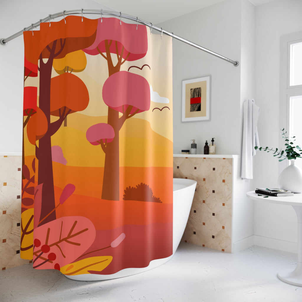 Autumn Forest Shower Curtain, Cozy Bathroom Decor, Fall Themed, Nature Inspired, Gift for Home