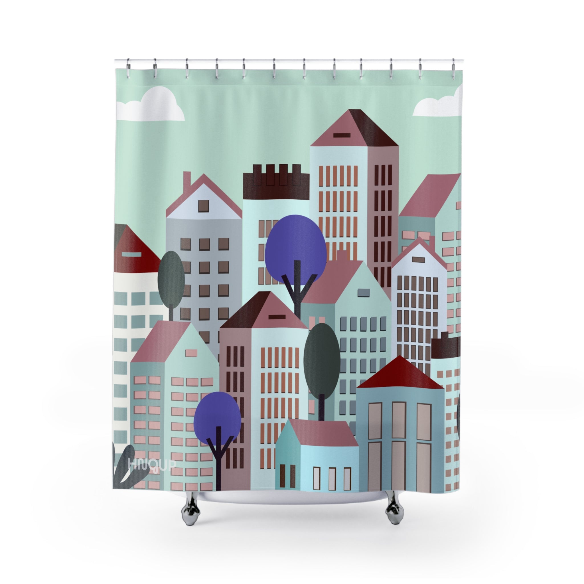 Cityscape Minimalist Shower Curtain | Modern Bathroom Decor | Home Accent | Urban Style | Gift for Housewarming, Holiday, Apartment Decor