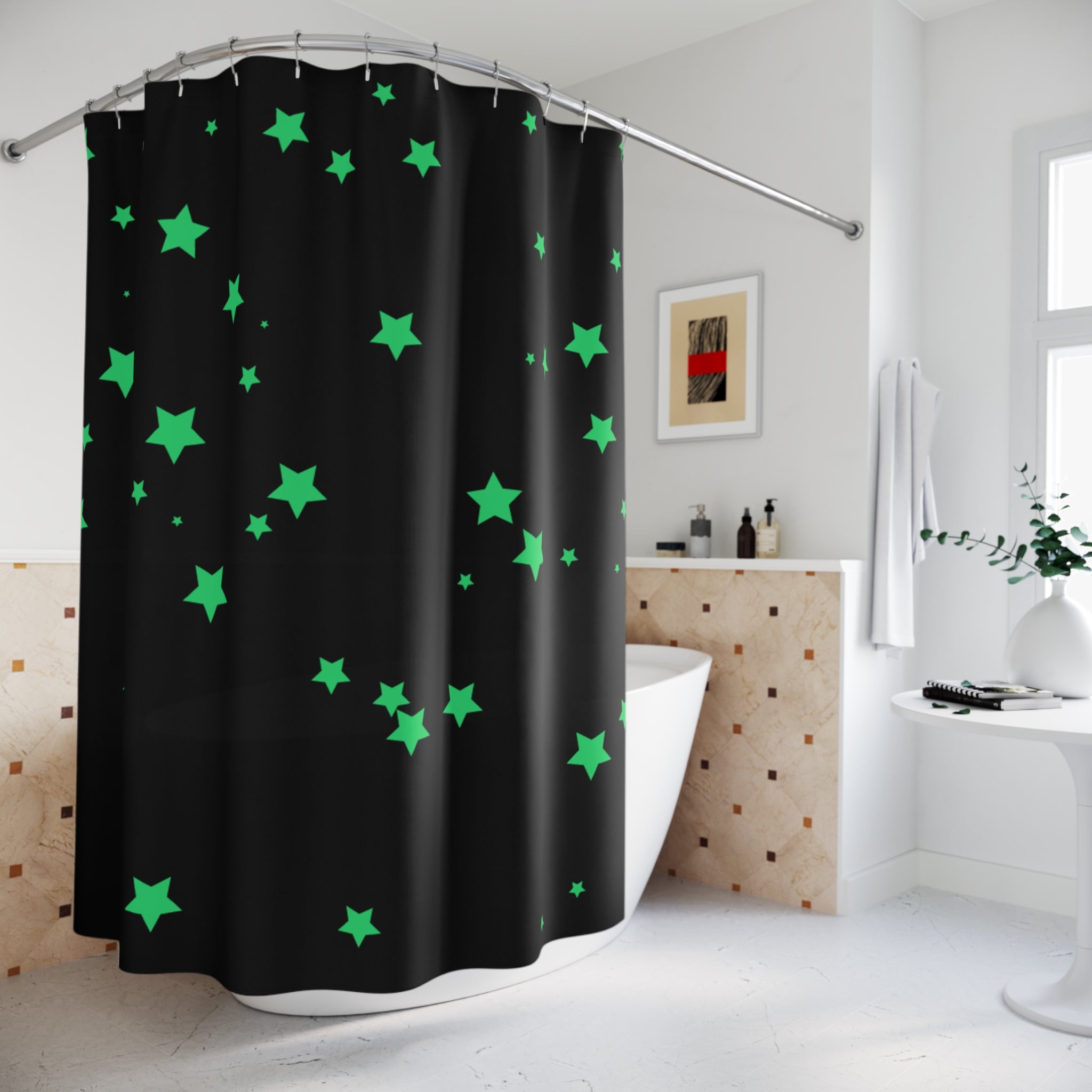 Viral Glow-in-the-Dark Star Styled Shower Curtain, Perfect for Kids' Bathrooms, Home Décor, Unique Gift, Nighttime Vibes