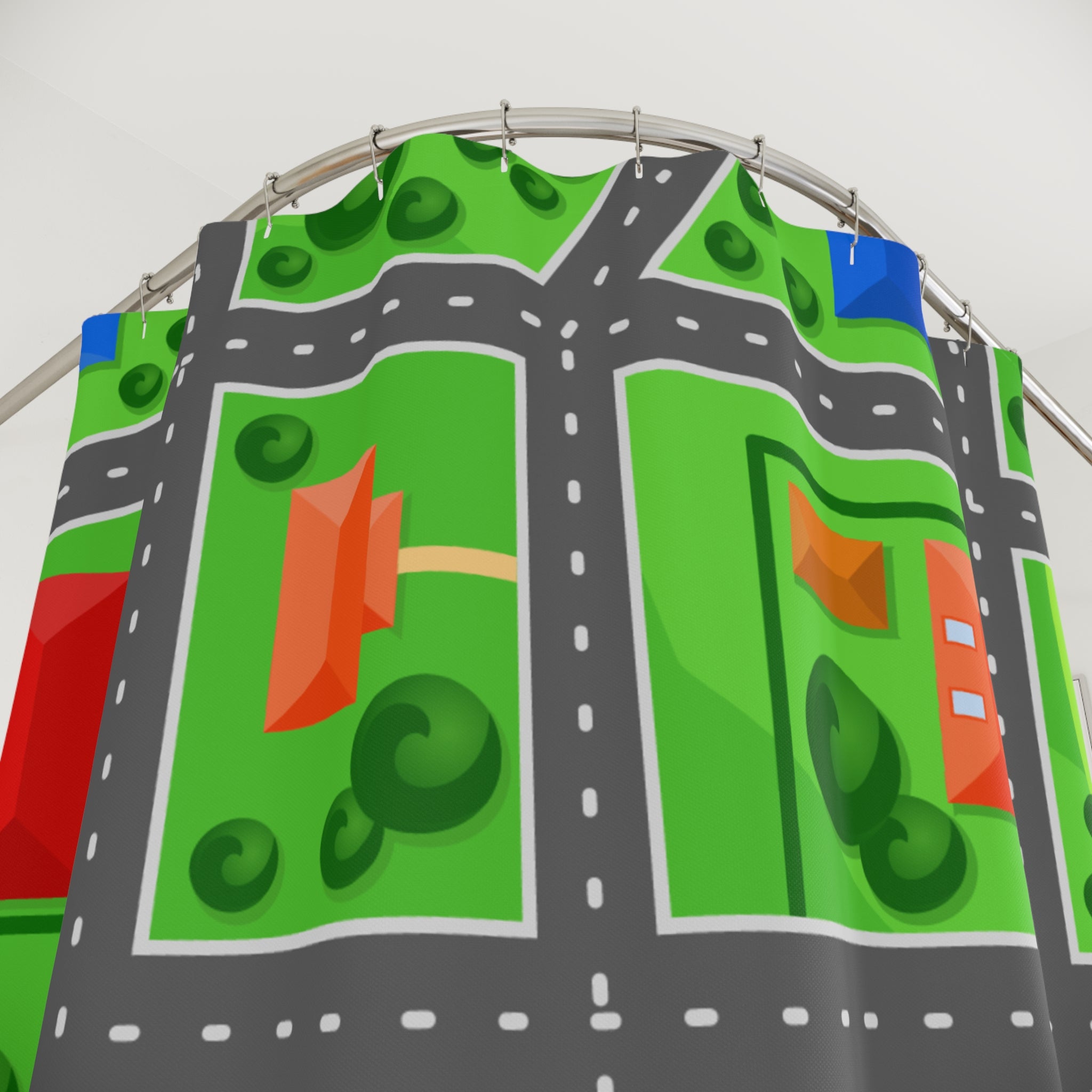 Playful Neighborhood Cartoonish Shower Curtains, Fun Bathroom Decor, Kids' Room Accessory, Gift for Housewarming, Bright & Colorful