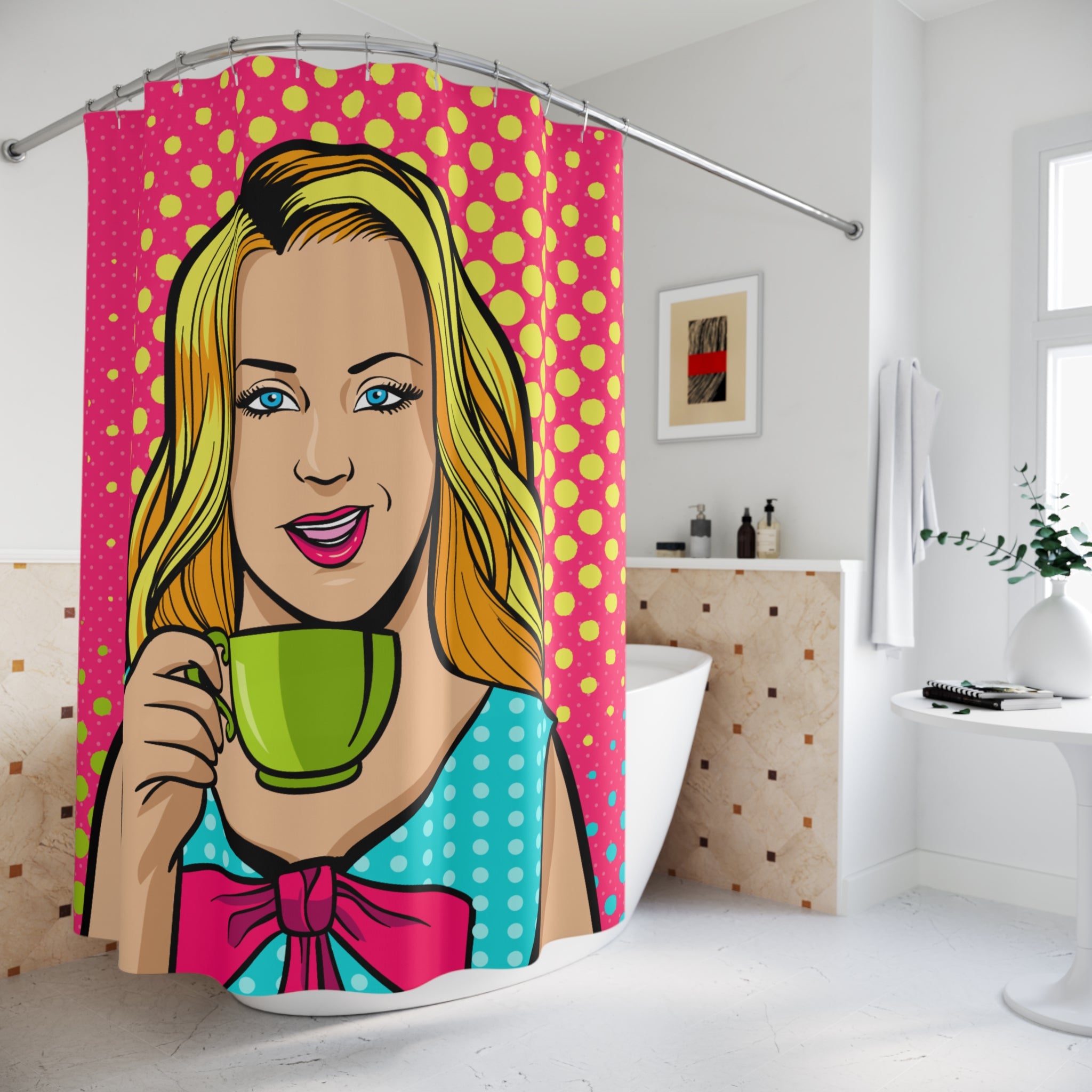 Colorful Pop Art Shower Curtain with Chic Design, Bathroom Decor, Retro Vibe, Gift for Home, Fun Interior Style, Modern Art