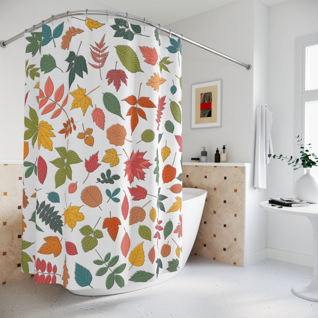 Autumn Leaves Shower Curtain, Fall Home Decor, Nature-Inspired Bathroom, Seasonal Decor, Leaf Patterned Curtain