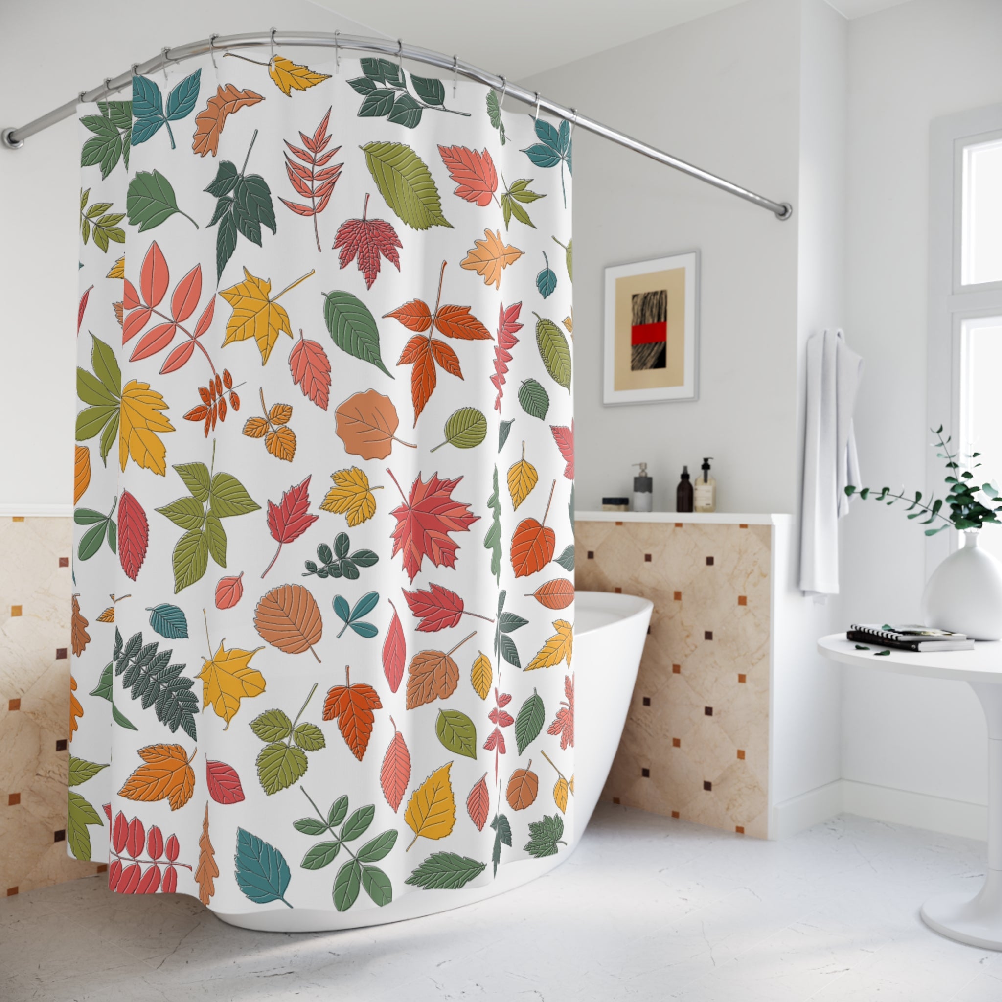 Autumn Leaves Shower Curtain, Fall Home Decor, Nature-Inspired Bathroom, Seasonal Decor, Leaf Patterned Curtain