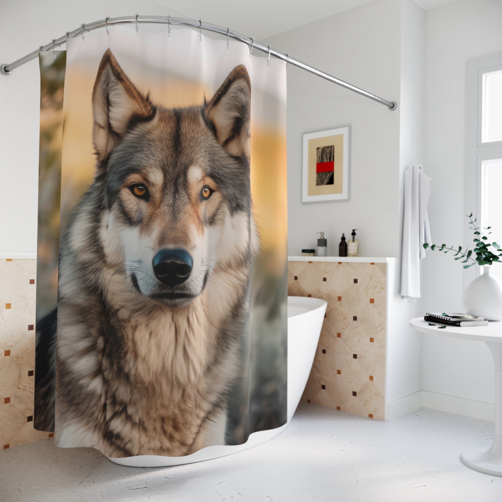 Nature-Inspired Shower Curtain Featuring Majestic Wolf Design, Rustic Home Decor, Wildlife Enthusiast Gift, Bathroom Accessories