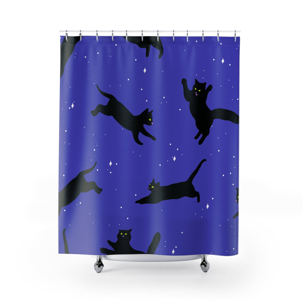 Cosmic Cat Shower Curtain, Playful Bathroom Decor, Cat Lover Gift, Unique Home Accent, Halloween Decor, Fun Animal Print