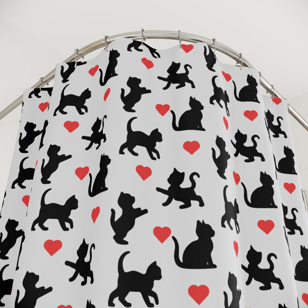 Adorable Lovely Kitty Cats and Heart Shower Curtain, Pet Lover Gift, Bathroom Decor, Kitty-Themed, Cat Lover's Home, Valentines Day Decoration