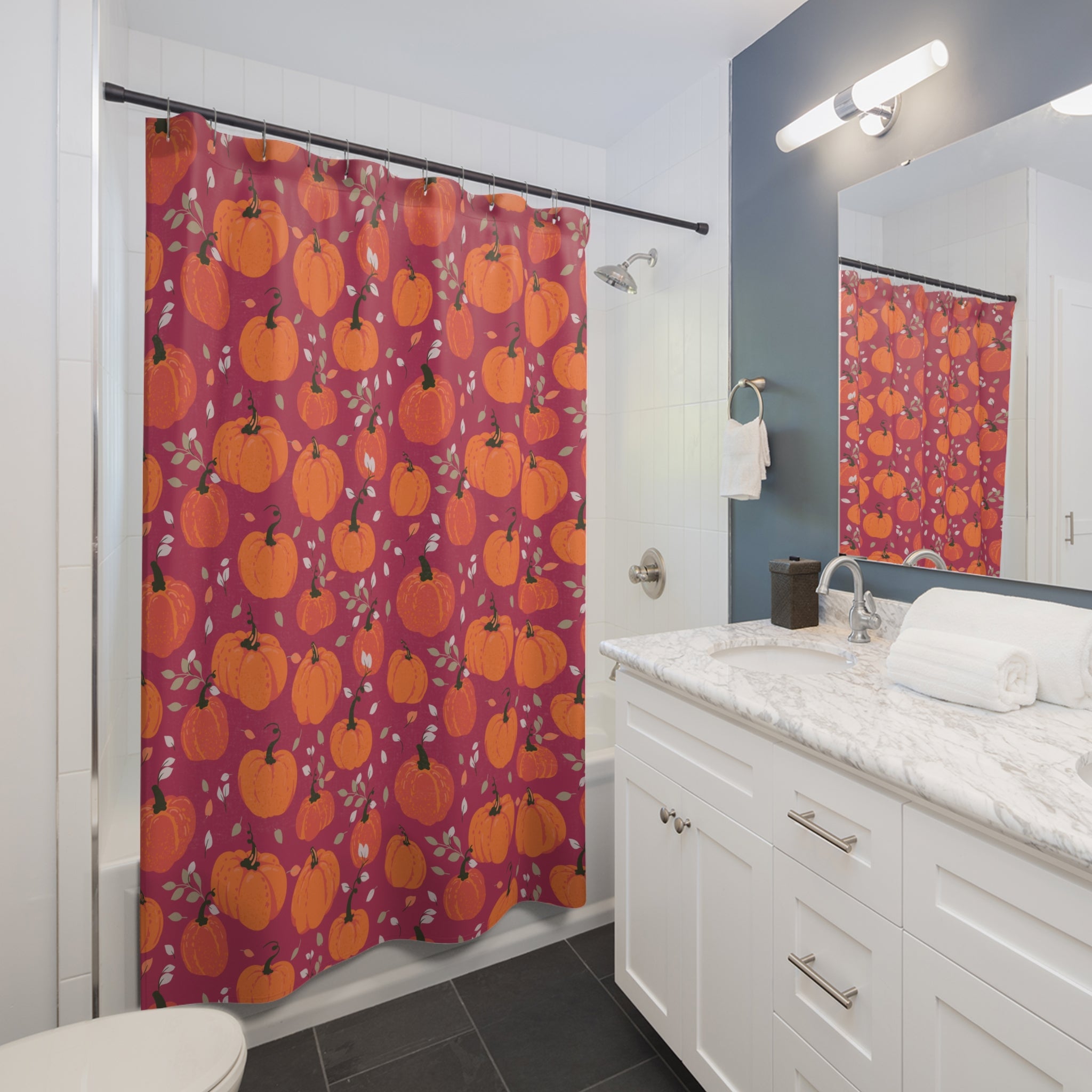 Pumpkin Patch Shower Curtain, Fall Decor, Autumn Bathroom Accessories, Seasonal Home Decor, Thanksgiving Gift Idea