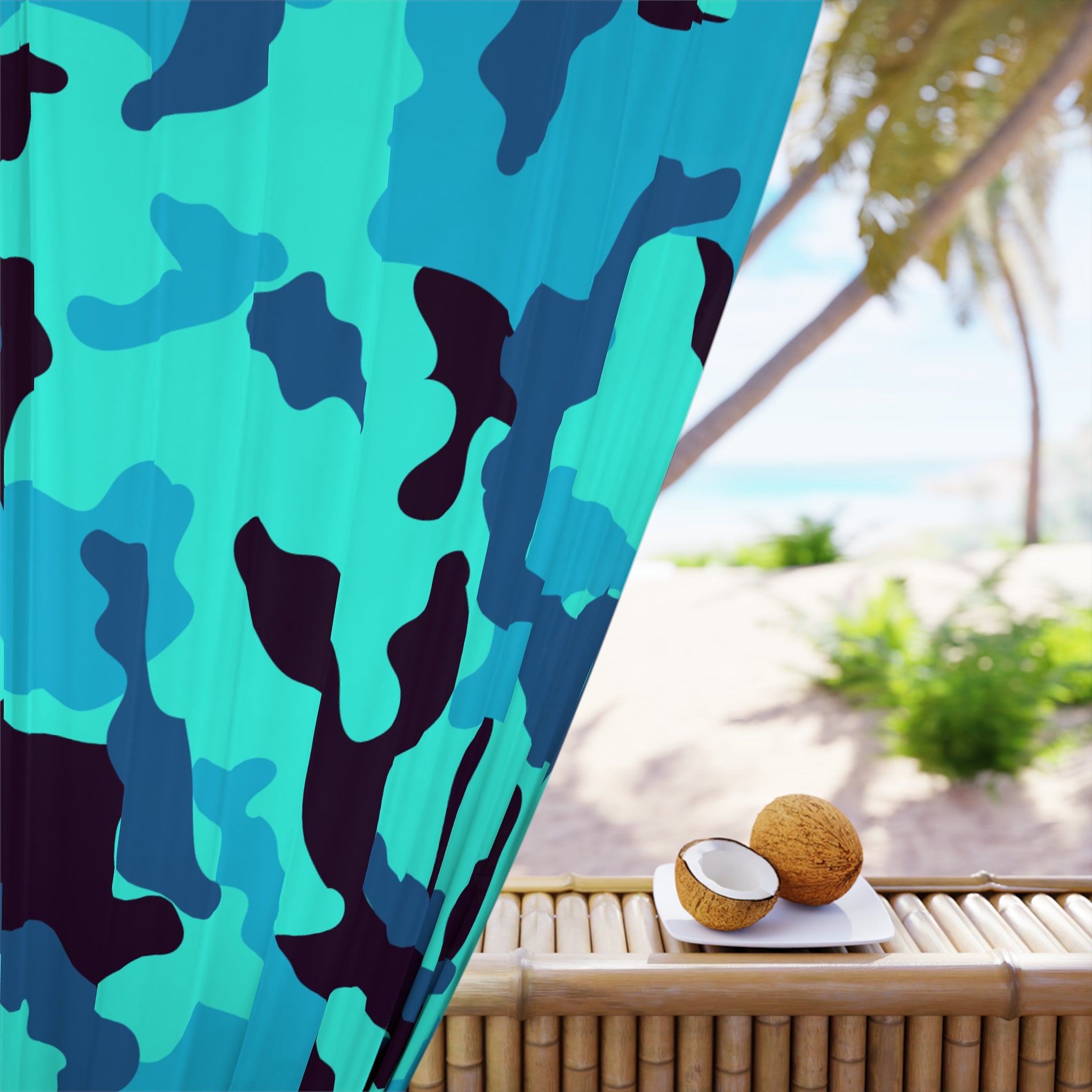 Turquoise Camo Blackout Window Curtain