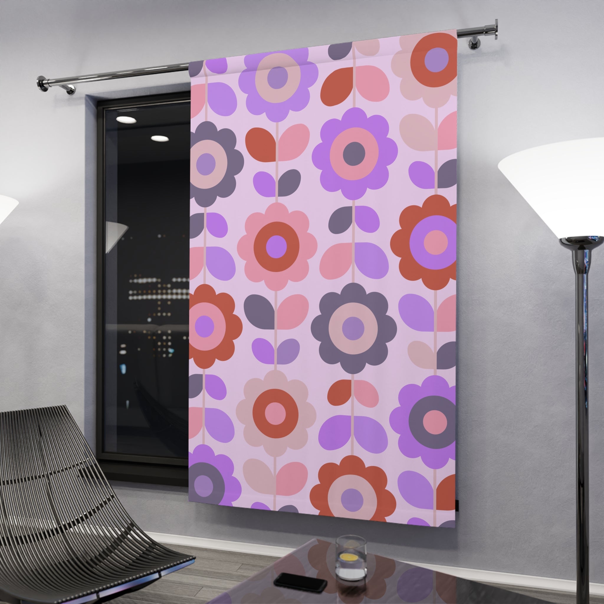 Crazy in Love Purple Floral Pattern Blackout Window Curtain
