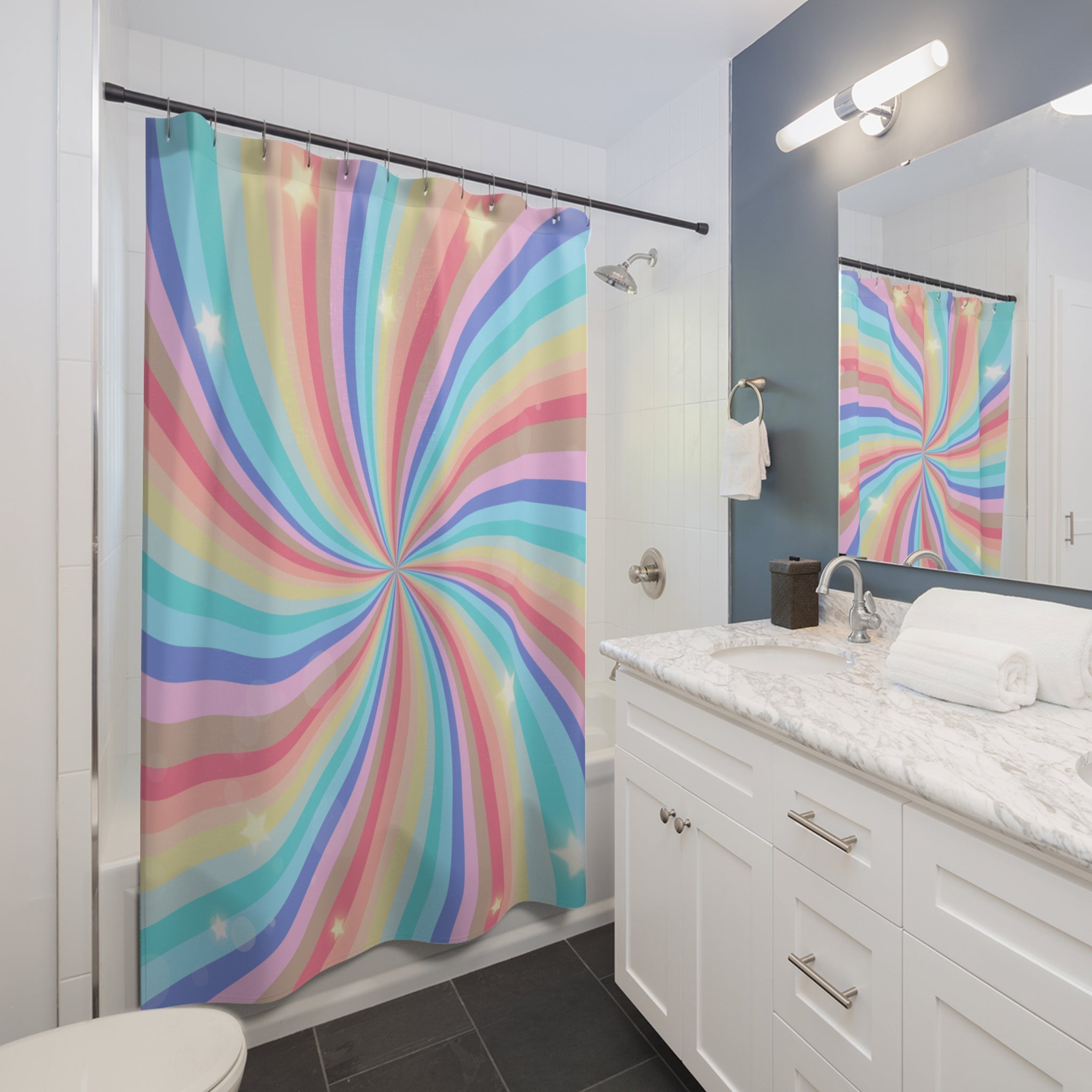 Colorful Unicorn Swirl Shower Curtain, Vibrant Bathroom Decor, Fun Home Accessories, Boho Style Curtain, Gift for Kids, Rainbow Vibes