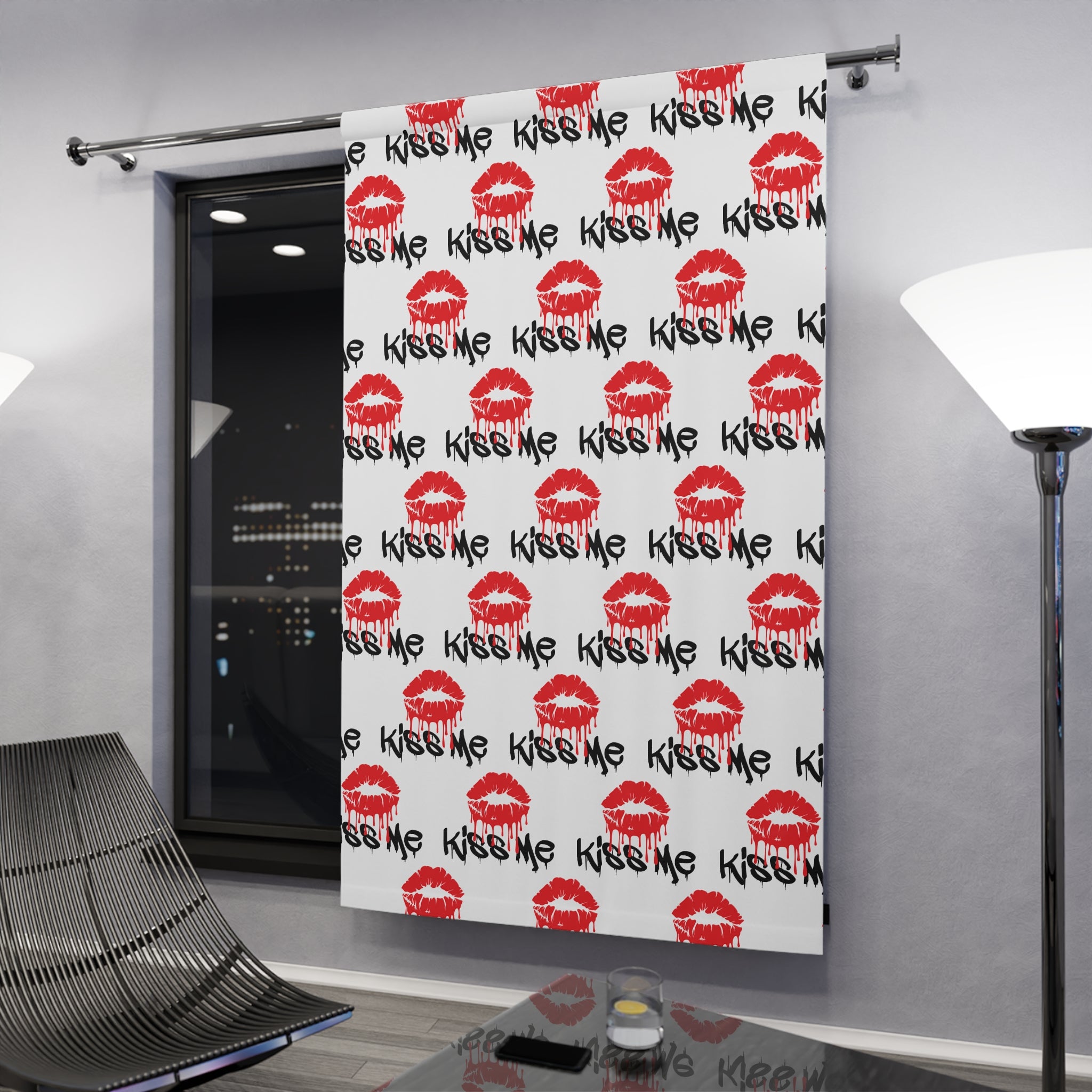 Bold Kiss Me Lip Patterned Blackout Window Curtain
