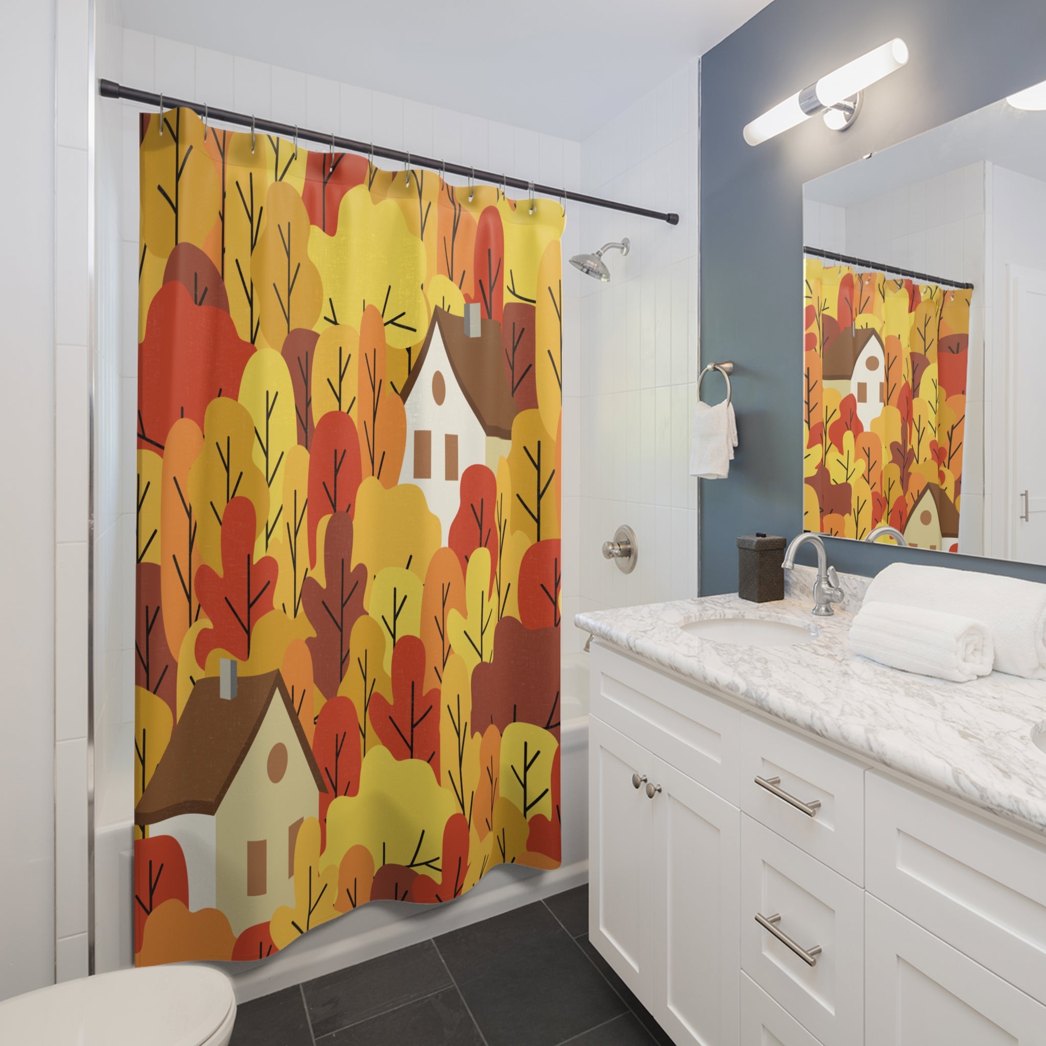 Autumn Forest Shower Curtain, Cozy Bathroom Décor, Fall Home Accessory, Seasonal Shower Curtain, Nature-Inspired Design