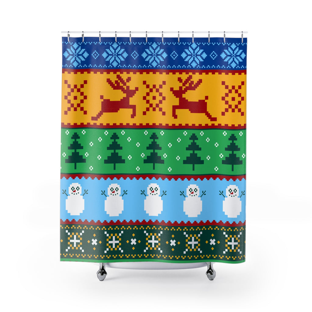 Festive Ugly Holiday Sweater Pattern Shower Curtain, Christmas Decor, Winter Theme, Home Bathroom Accessory, Party or Gift Idea