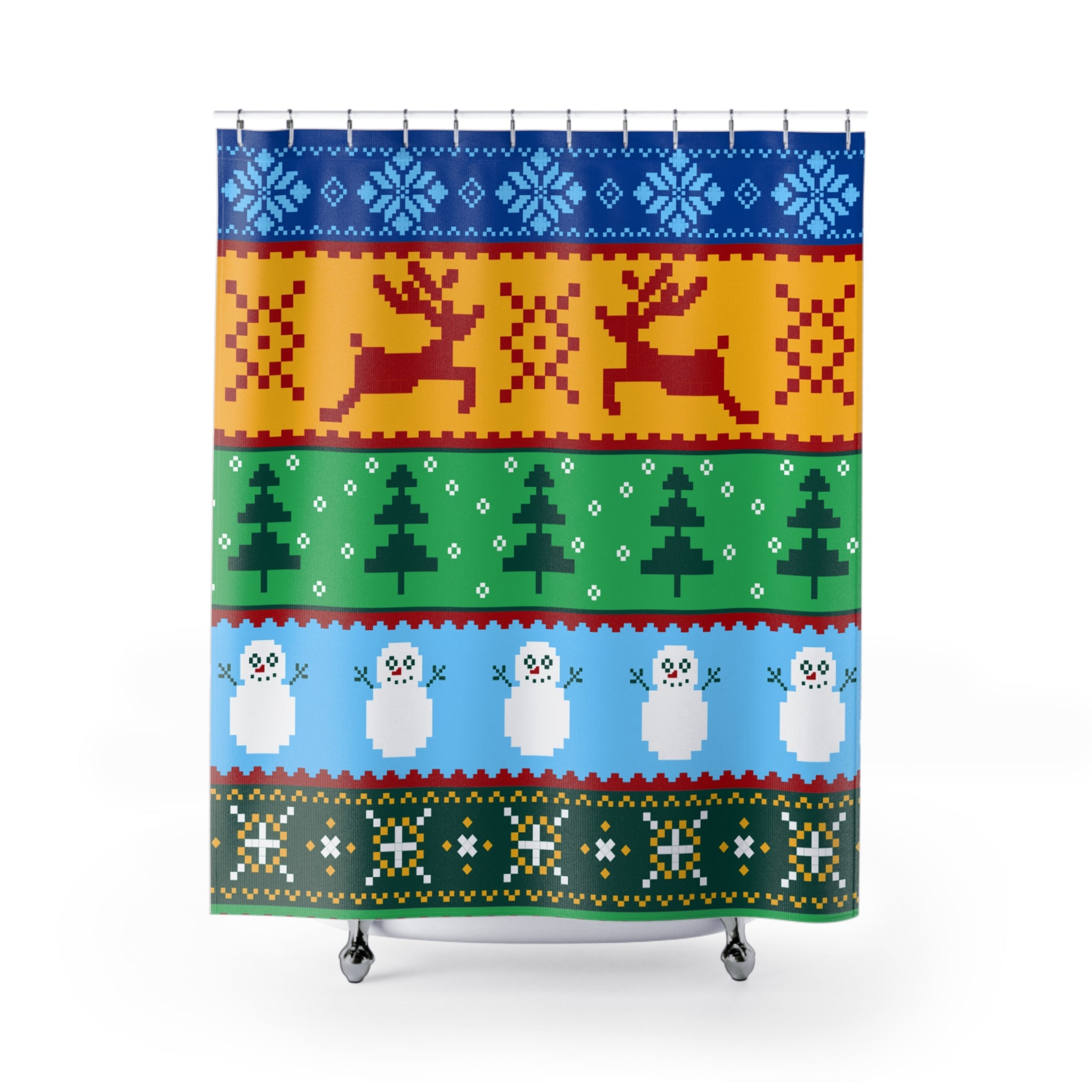 Festive Ugly Holiday Sweater Pattern Shower Curtain, Christmas Decor, Winter Theme, Home Bathroom Accessory, Party or Gift Idea
