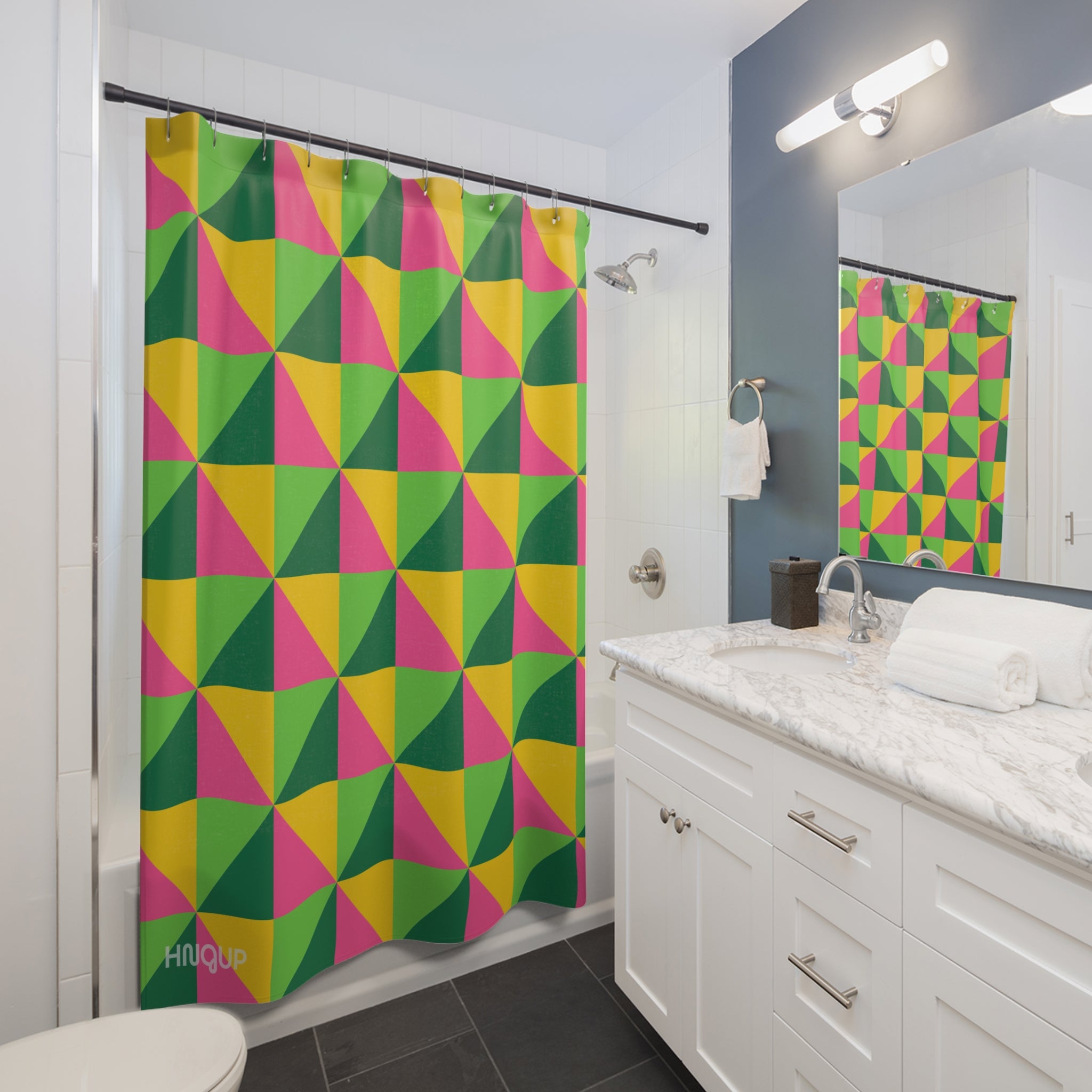 Vibrant Geometric Shower Curtain, Colorful Bathroom Decor, Modern Home Accessory, Gift for Housewarming, Tropical Vibe