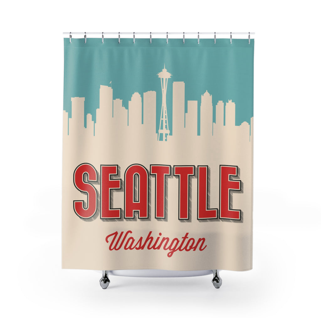 Seattle Skyline Shower Curtain, Urban Bath Decor, Gifts for Seattle Lovers, Bathroom Accessories, Home Decor