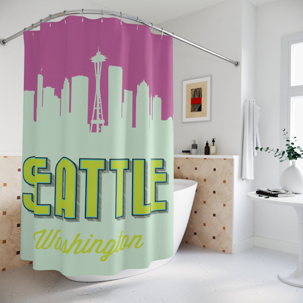 Seattle Skyline Pink Shower Curtain - Vibrant Home Decor for Bathroom, Unique Gift for Seattle Lovers, Travel Souvenir, Cityscape Design