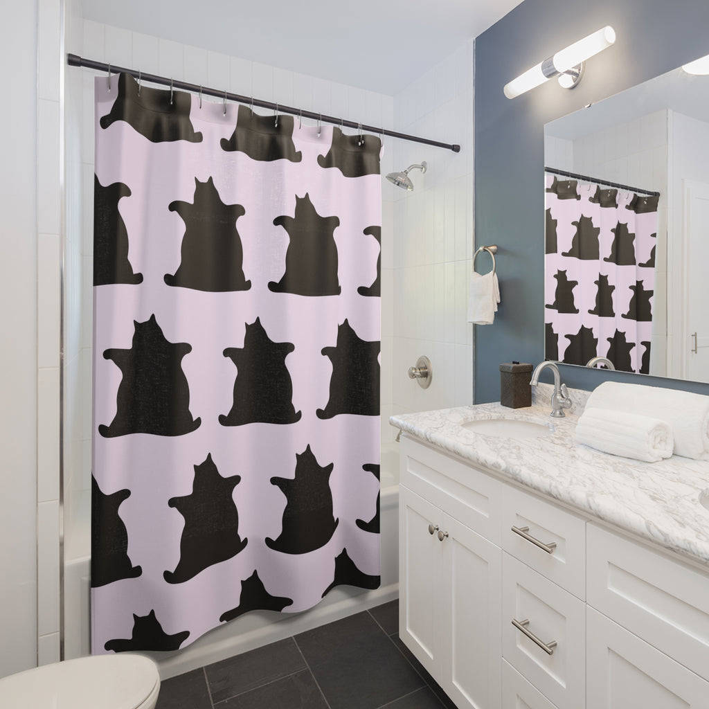 Big Bold and Chonky Patterned Cat Silhouette Shower Curtain, Cat Lover Gift, Bathroom Decor, Cute Home Accessories, Pet-Themed Decor, Cat Bathroom