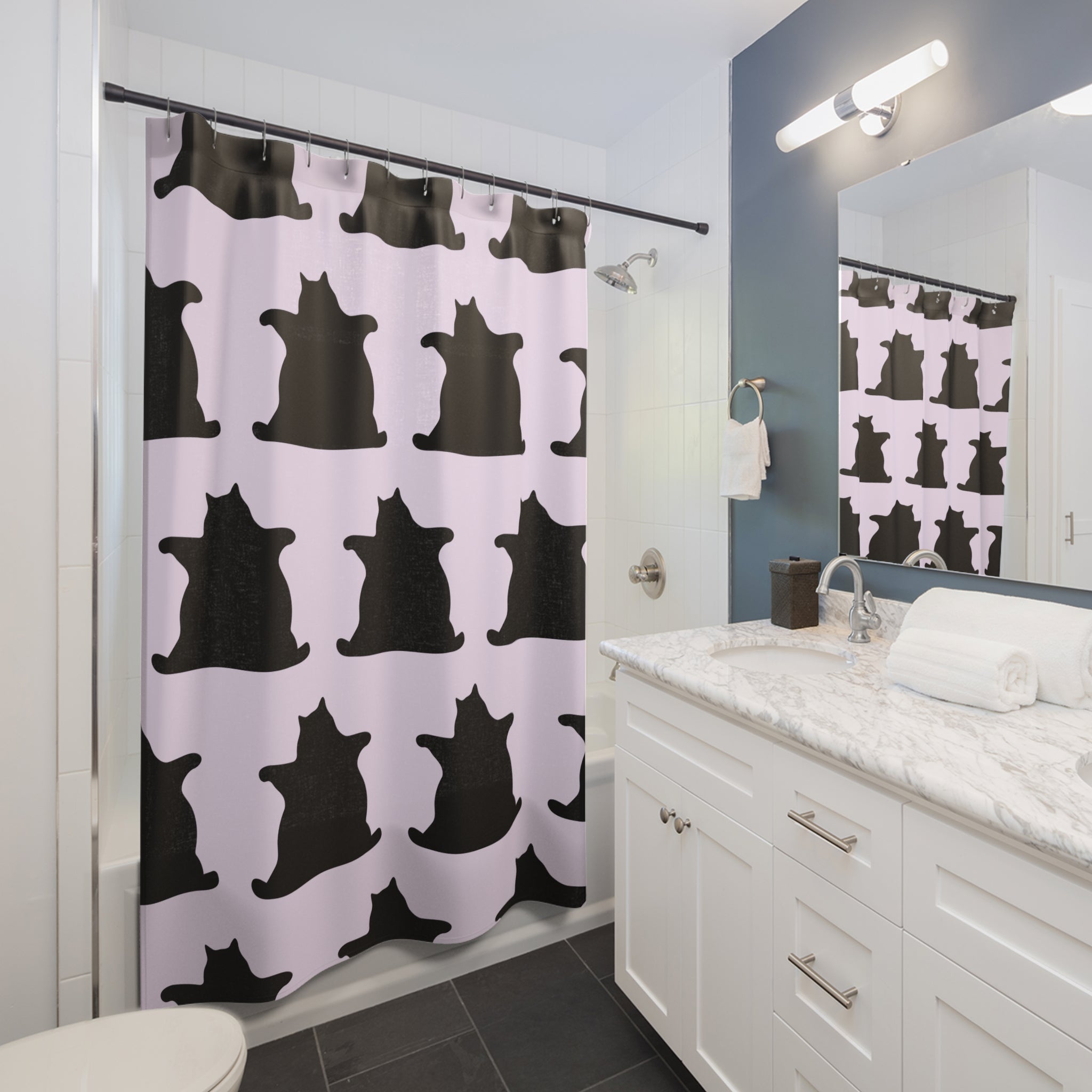 Big Bold and Chonky Patterned Cat Silhouette Shower Curtain, Cat Lover Gift, Bathroom Decor, Cute Home Accessories, Pet-Themed Decor, Cat Bathroom