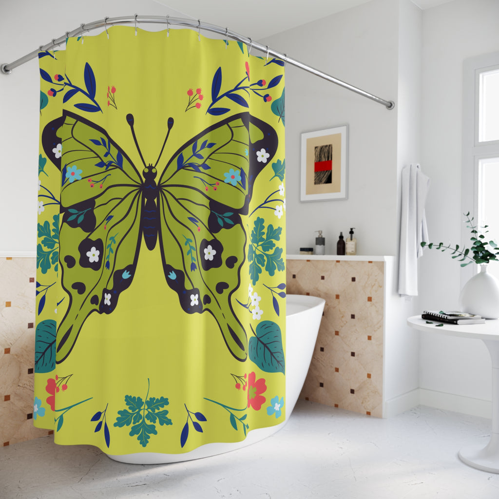 Butterfly Floral Shower Curtain, Vibrant Bathroom Decor, Nature-Inspired Gift, Summer Vibes, Home Decoration, Unique Design