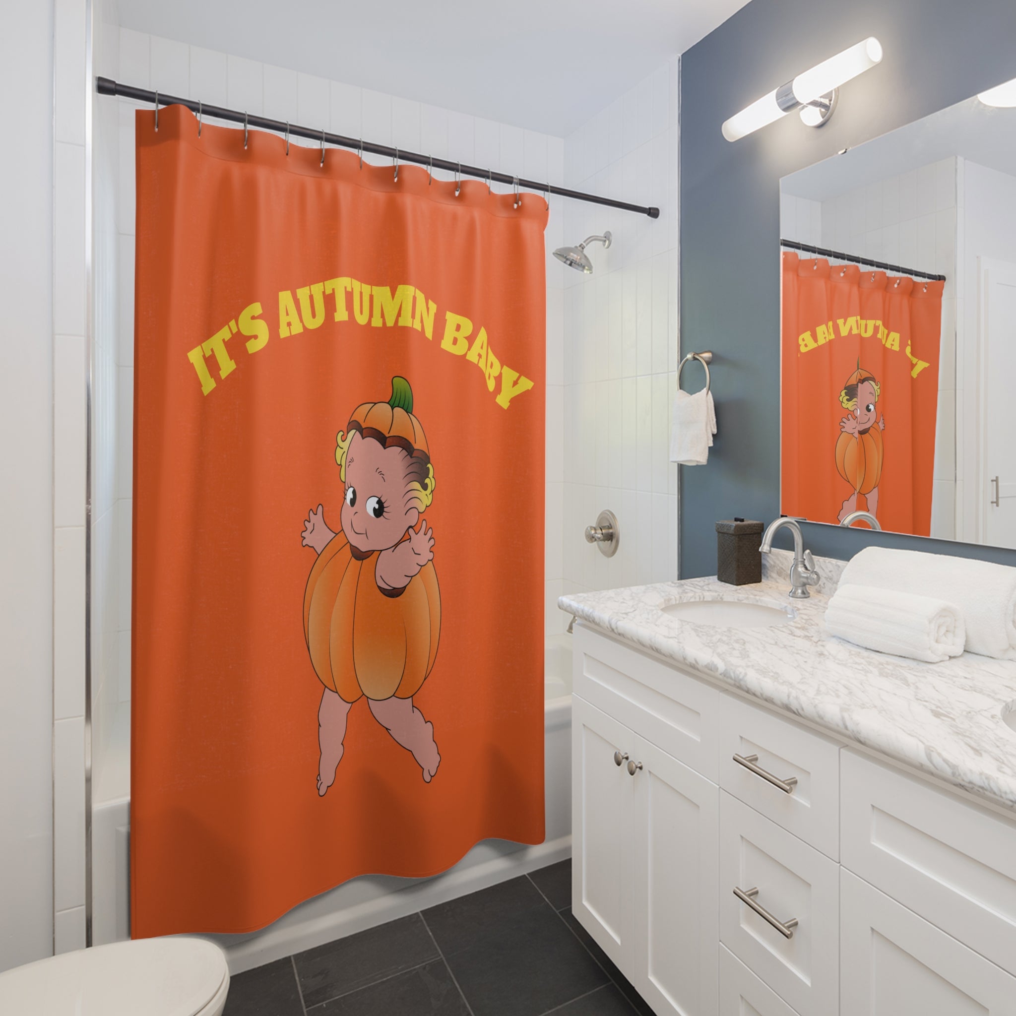 Adorable Autumn Baby Shower Curtain, Cute Seasonal Decor for Kids' Bathrooms, Halloween, Fall Celebration, Nursery