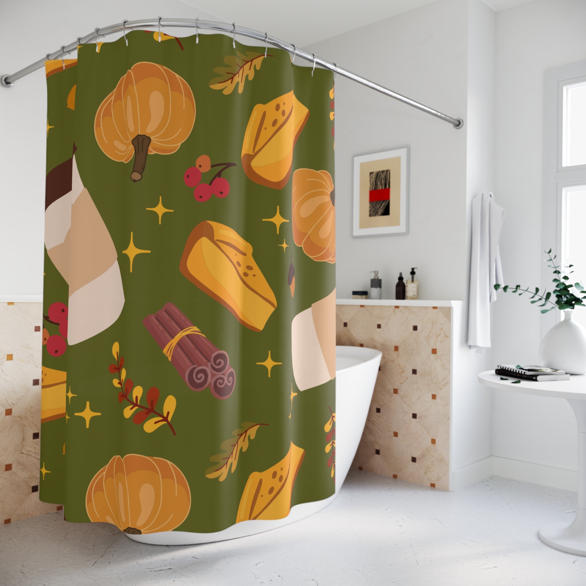 Autumn Harvest Shower Curtain - Cozy Fall Decor, Pumpkin Spice Kitchen, Seasonal Bathroom, Thanksgiving Home Accent, Festive Home Decor