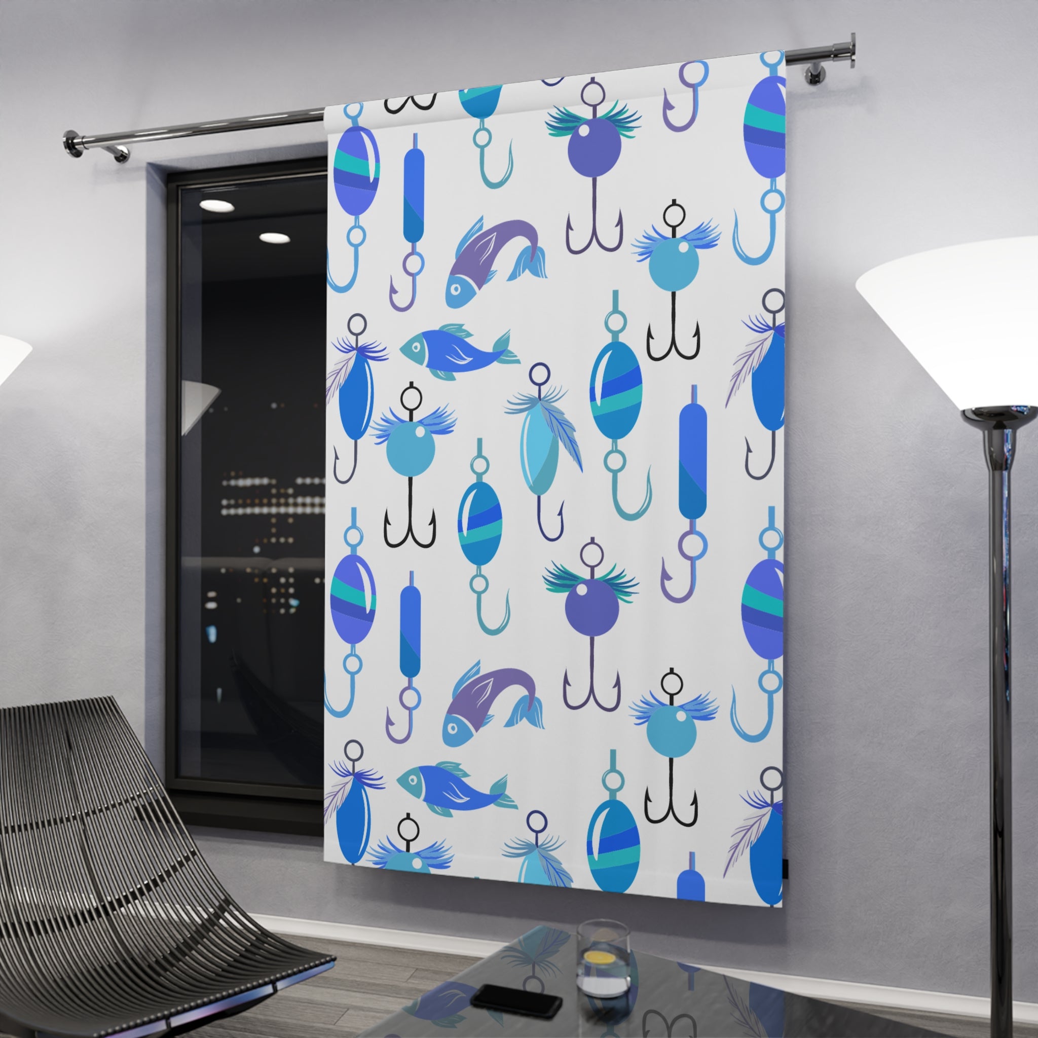 Morning Blue Fishing Blackout Window Curtain
