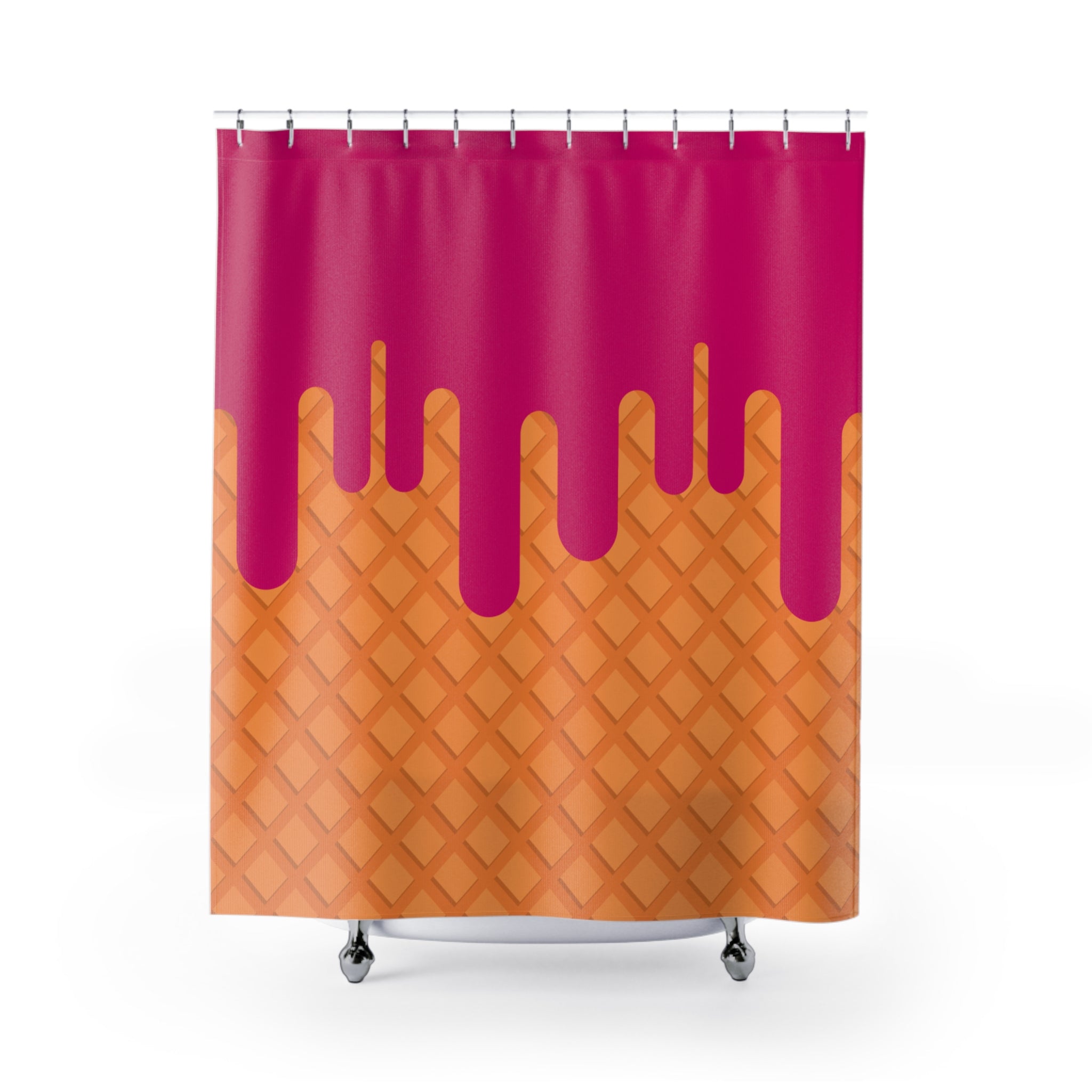Colorful Dripping Strawberry Ice Cream Cone Shower Curtain - Fun Bathroom Decor, Summer Vibe, Kids' Room, Gift for Ice Cream Lovers, Unique Home Accessory