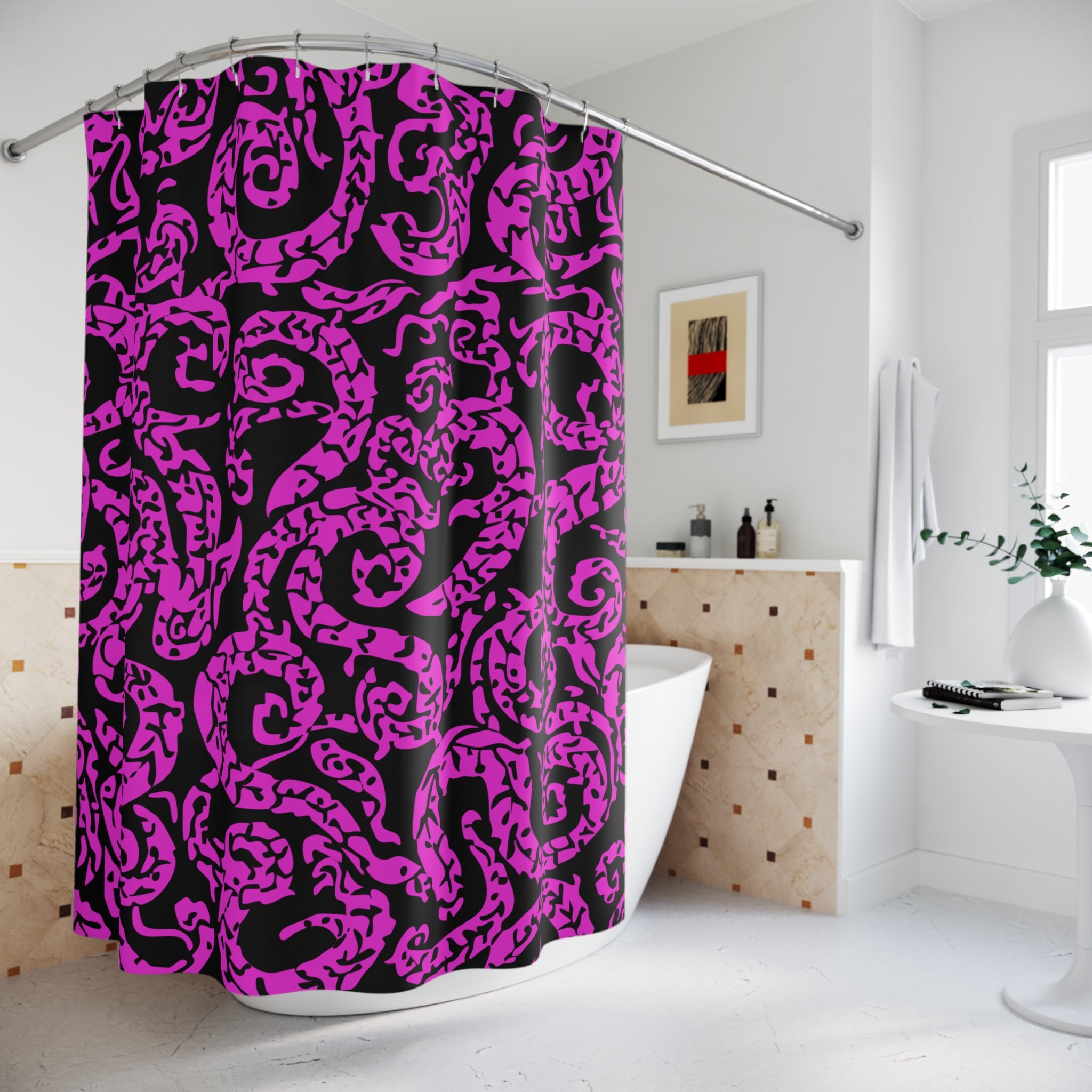 A Little Pink Snaky Patterned Shower Curtain