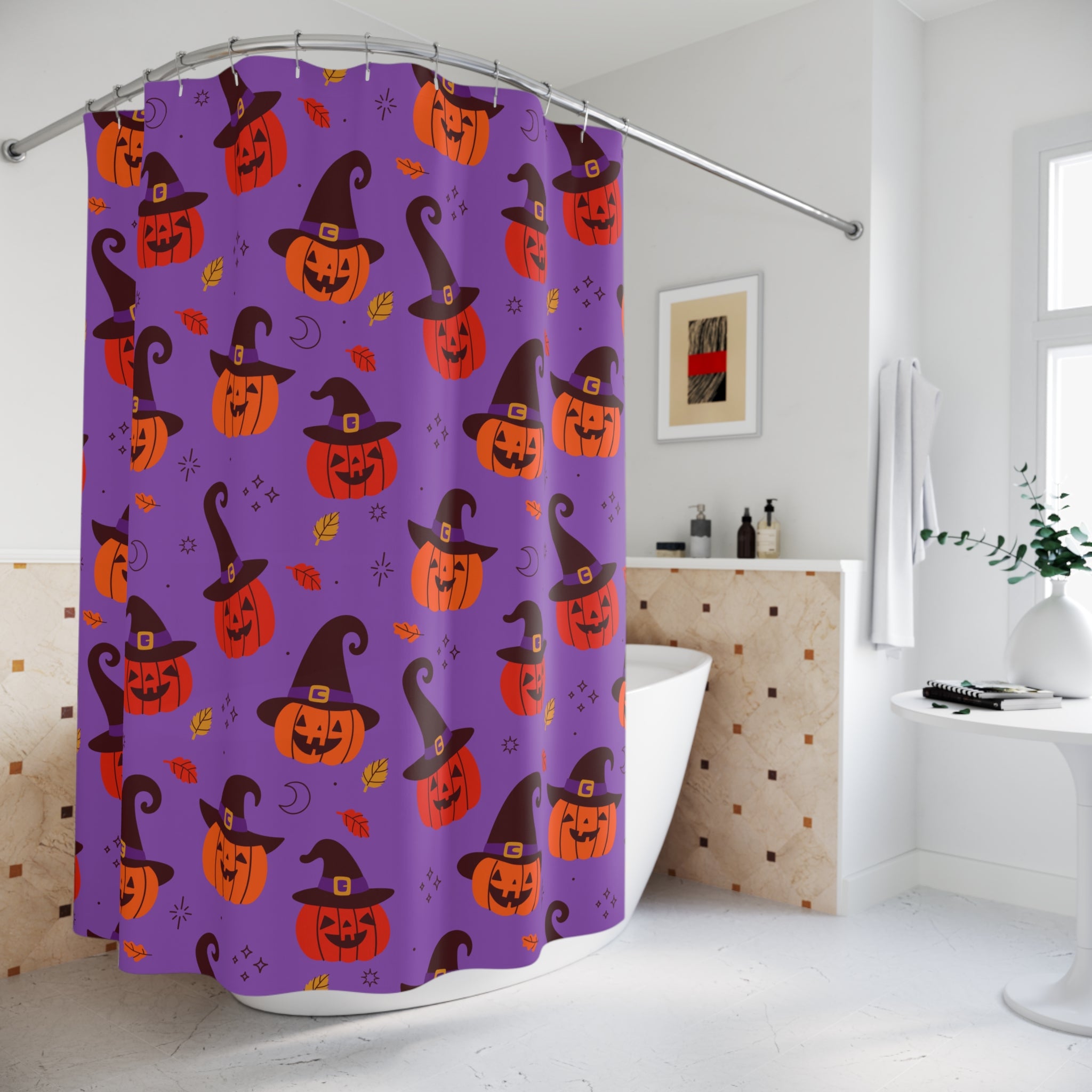 Halloween Themed Shower Curtains, Fall Decor, Pumpkin Design, Spooky Bathroom Accessories, Seasonal Home Decoration, Holiday Gift